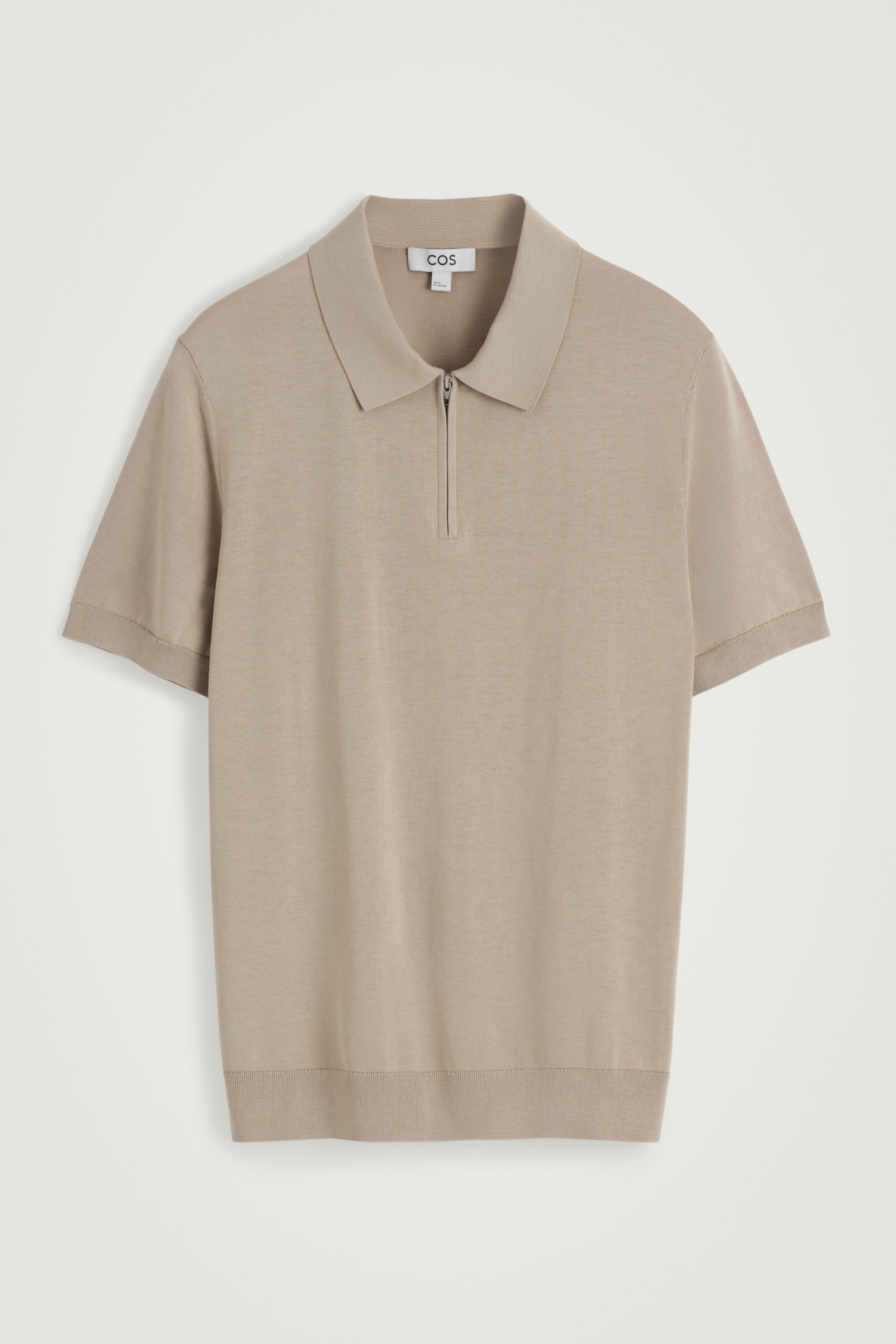 SLIM KNITTED SILK ZIPUP POLO SHIRT - MOLE | COS