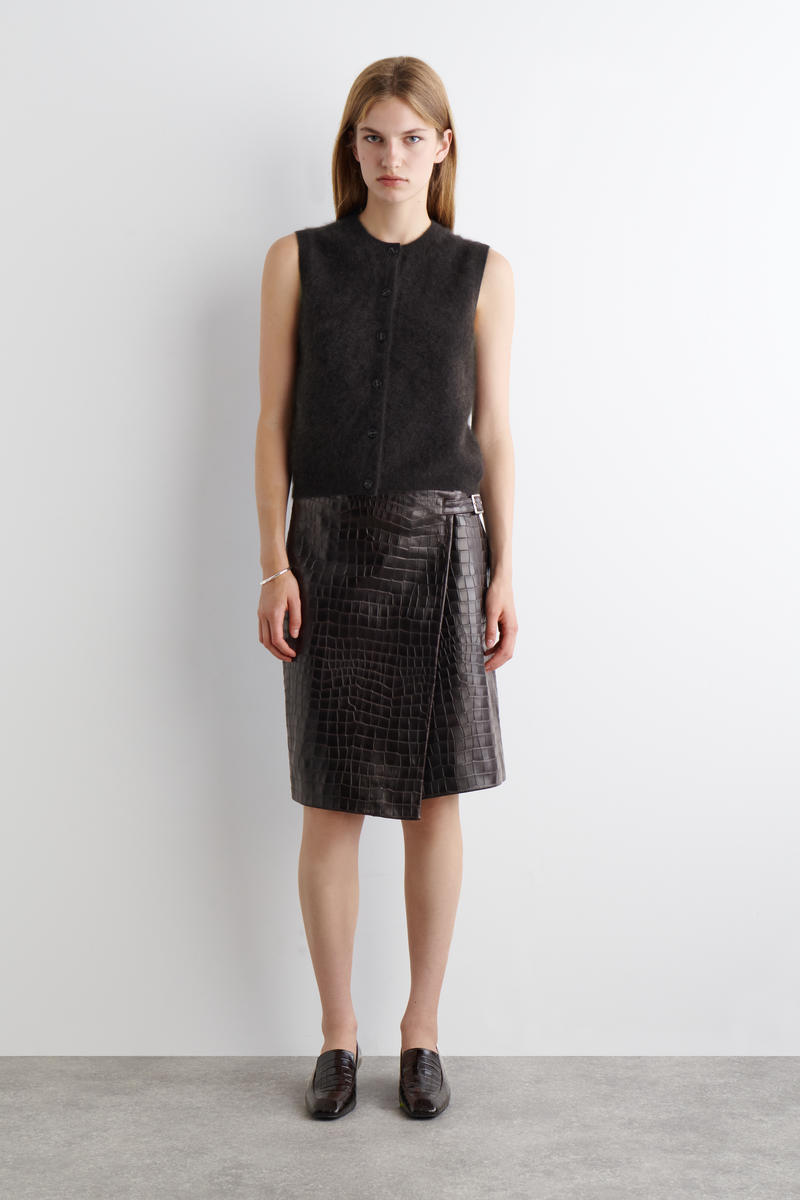 Cos Croc-effect Leather Wrap Skirt In Brown