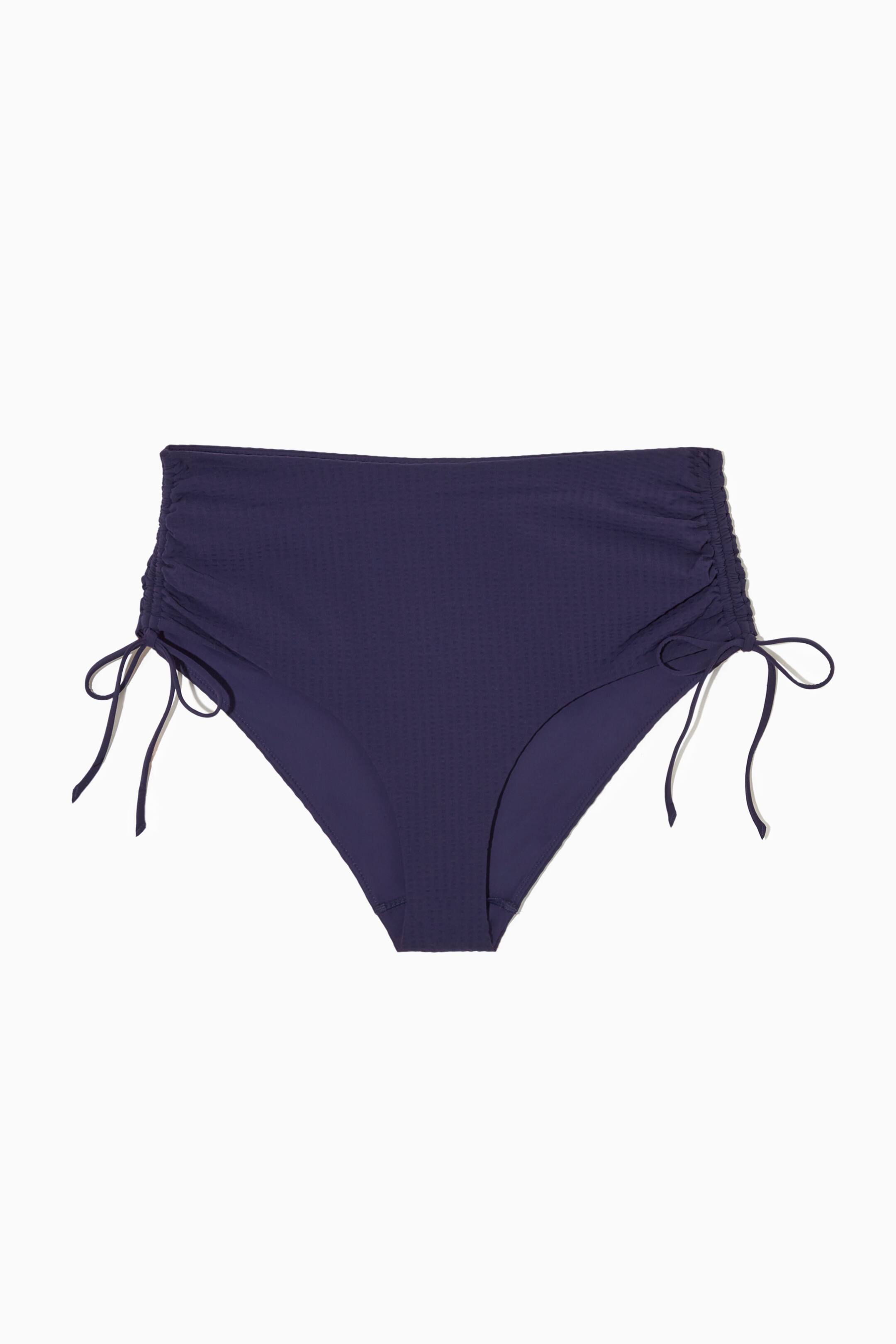 Se større billede: HIGH-WAISTED SEERSUCKER BIKINI BRIEFS - DARK BLUE - DAME | H&M DK 1