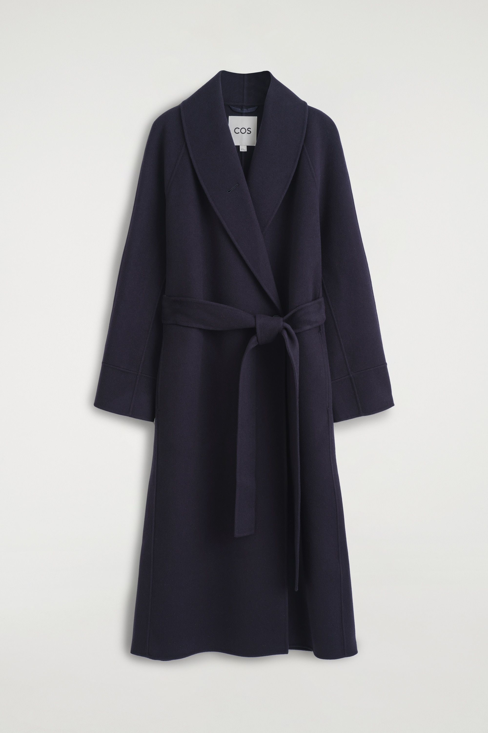 CAPPOTTO LUNGO IN LANA DOPPIATA E COLLO A SCIALLE - BLU NAVY/MARRONE SCURO
