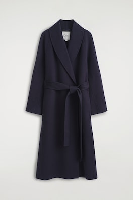 SHAWL-COLLAR DOUBLE-FACED WOOL LONG COAT — NAVY 10