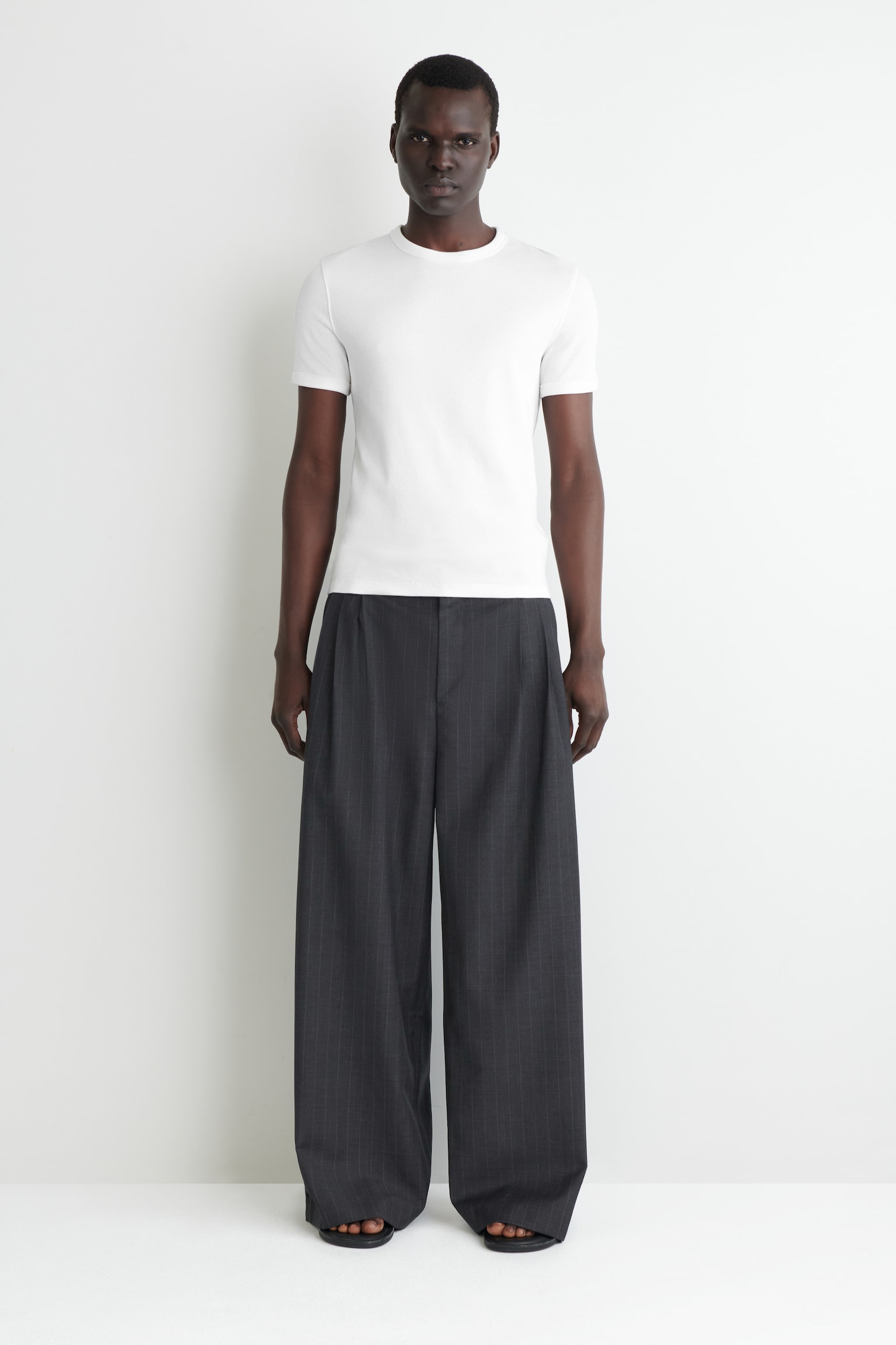 SLIM RIBBED COTTON T-SHIRT - WHITE/NAVY/LIGHT GREY/KHAKI/BLACK/CHARCOAL/DARK MOLE - 5