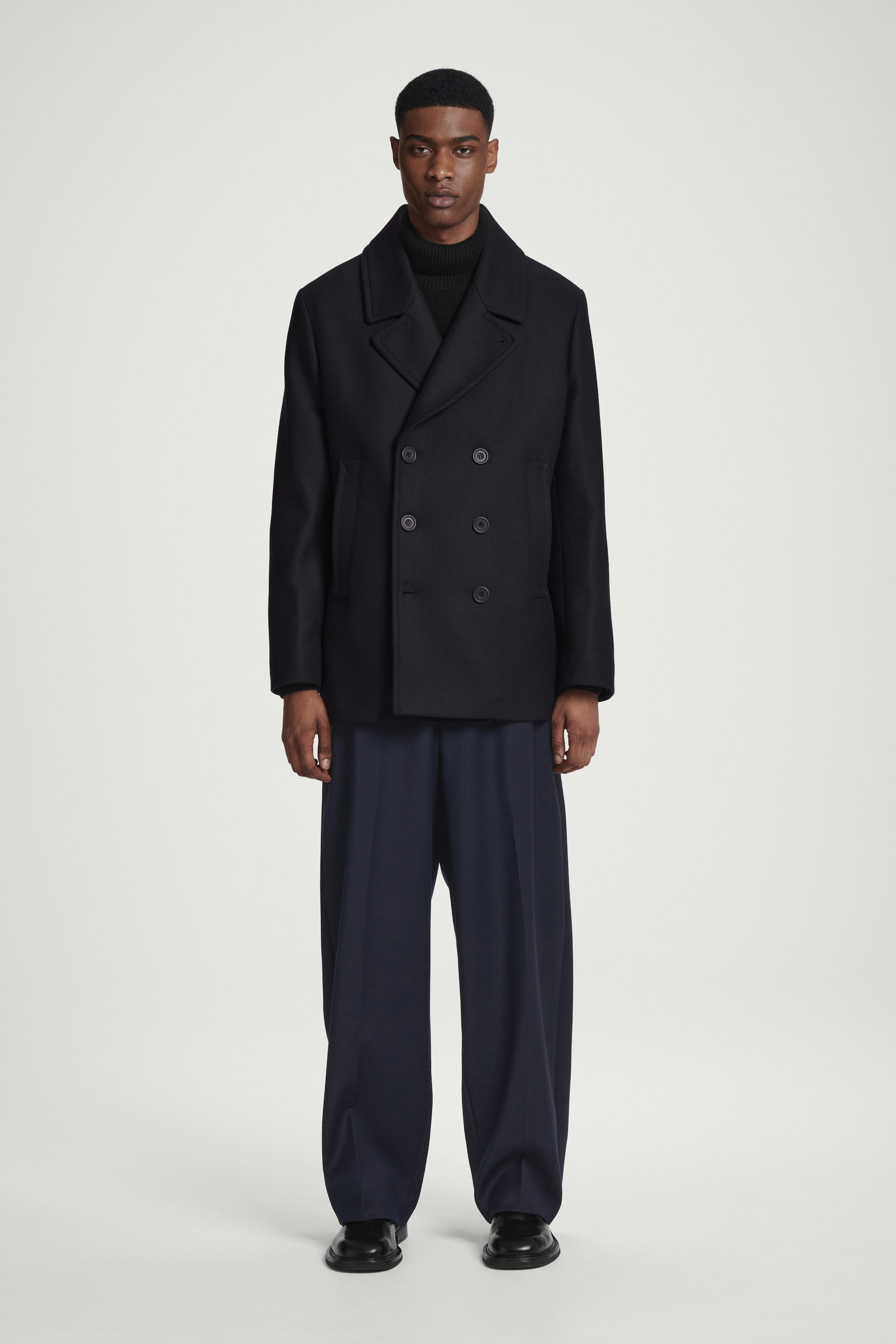 DOUBLE-BREASTED WOOL PEA COAT