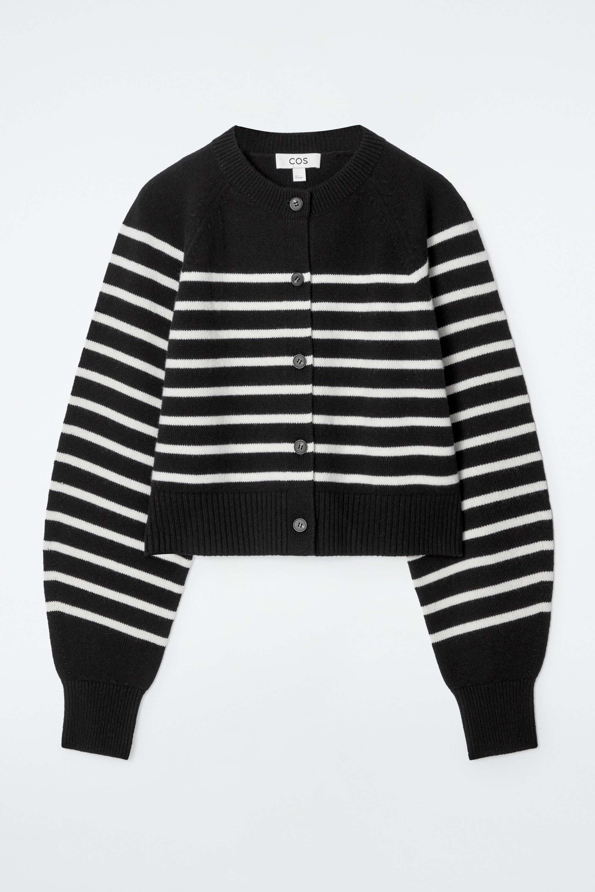 CARDIGAN CORTADO EM LÃ - PRETO / BRANCO / LISTRADO