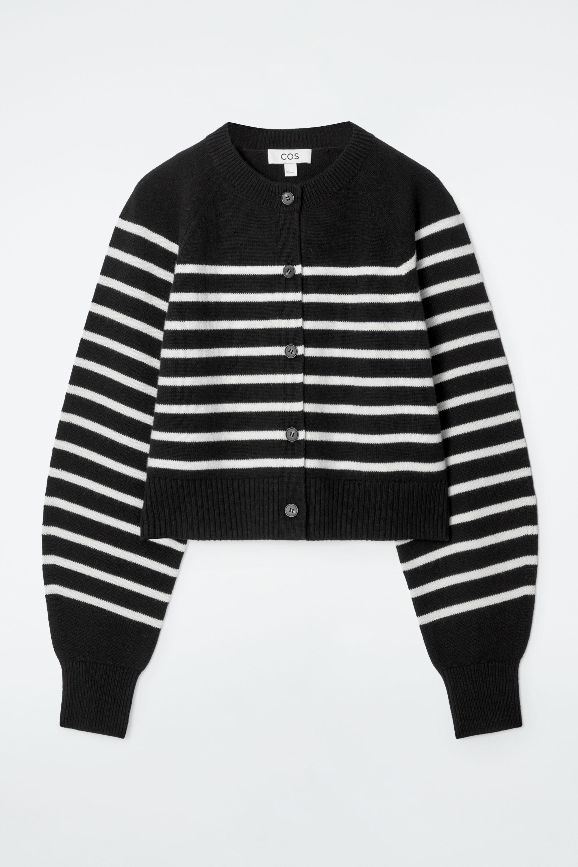 CROPPED WOOL CARDIGAN - BLACK / WHITE / STRIPED | COS