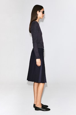 BELTED PLEATED WOOL-BLEND SKIRT — NAVY 4