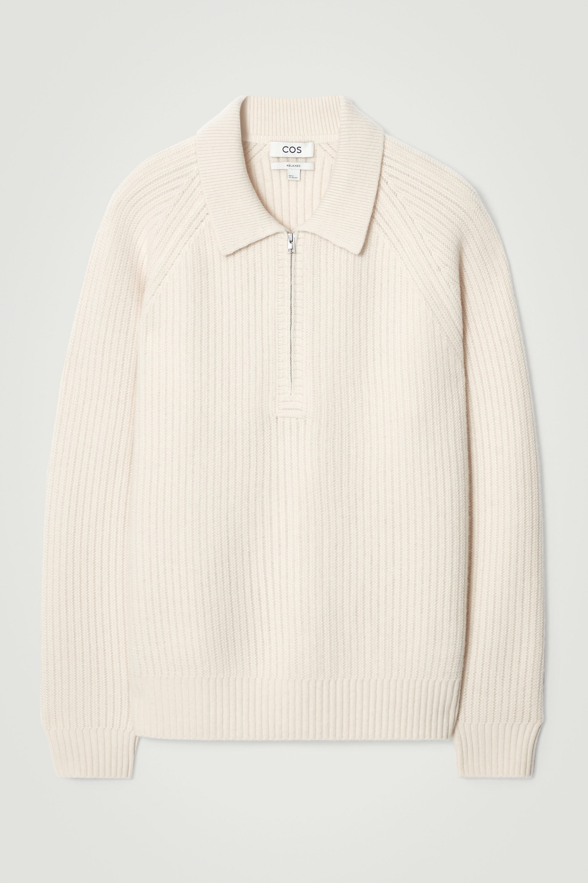 COLLARED MERINO WOOL-YAK BLEND HALF-ZIP SWEATER - OFF WHITE