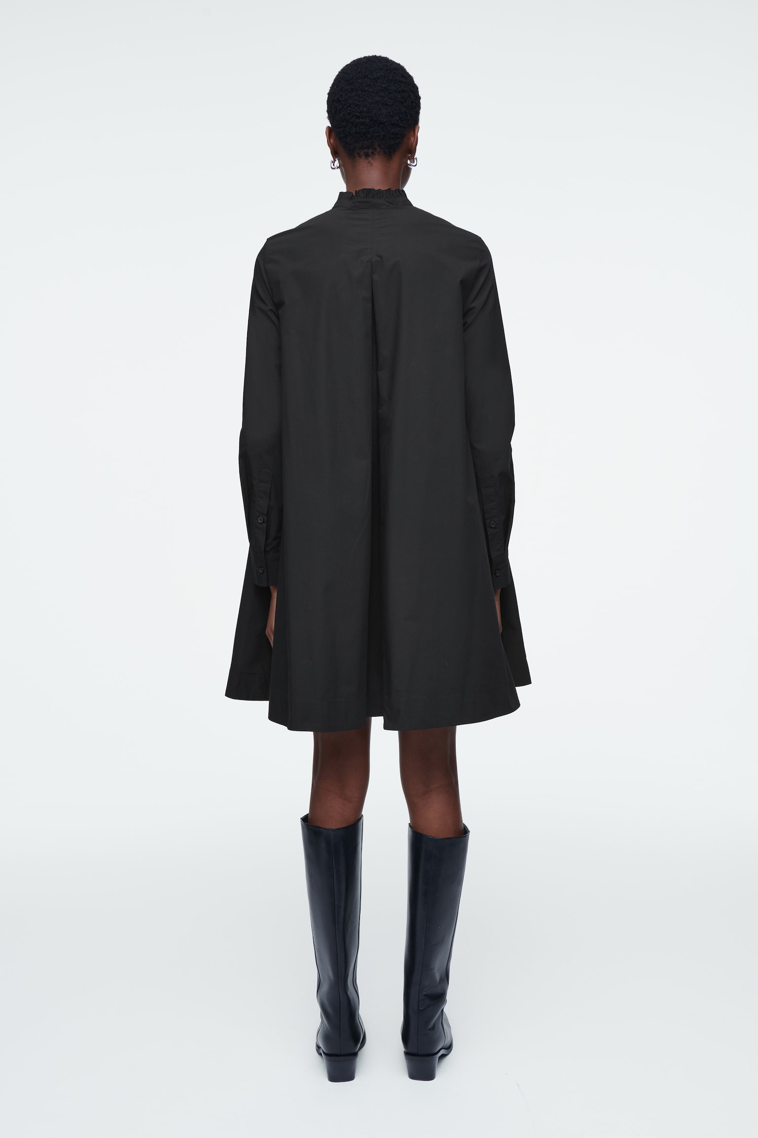 RUFFLED SWING MINI DRESS - BLACK/DARK KHAKI - 6