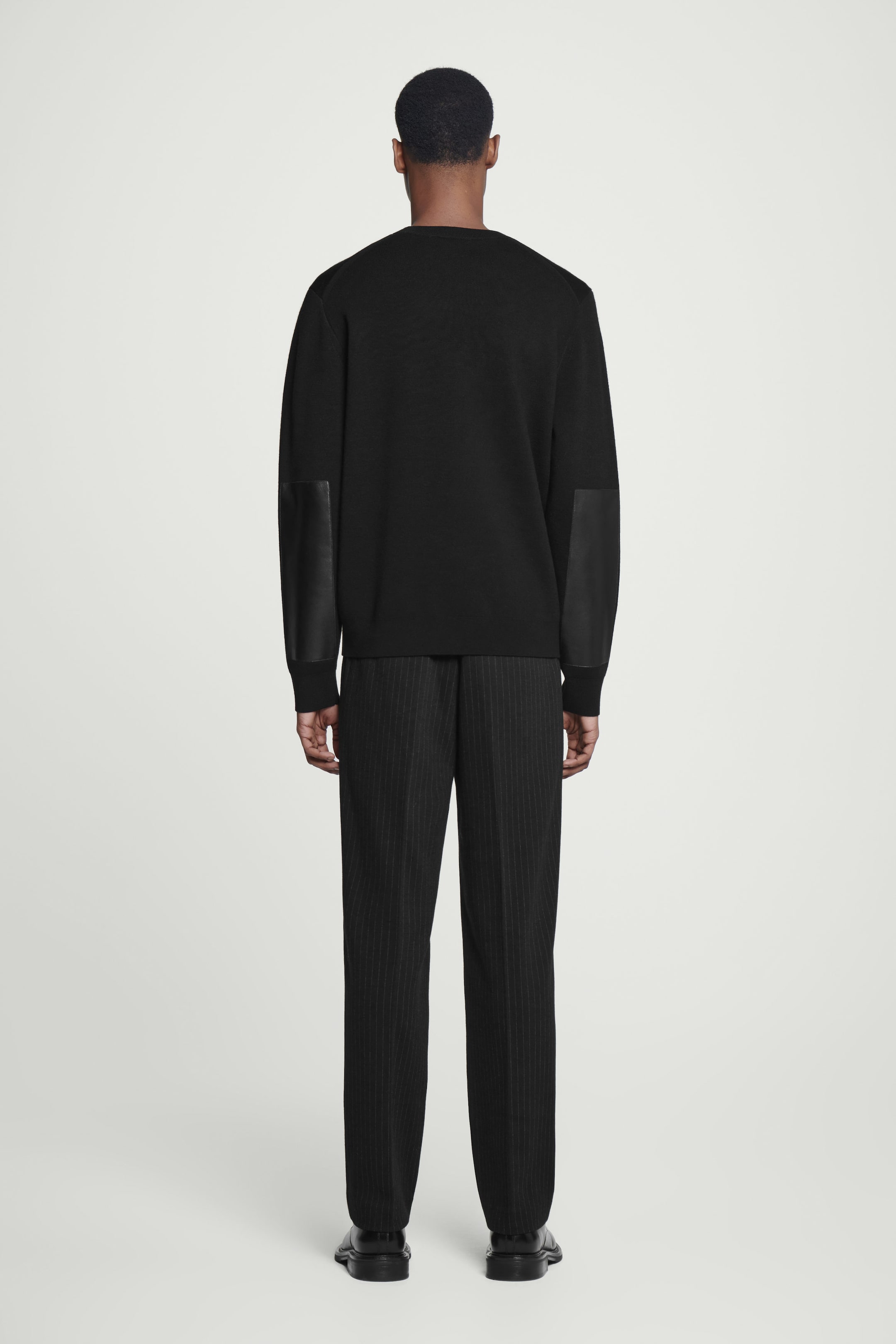 LEATHER-PANELLED MERINO WOOL JUMPER