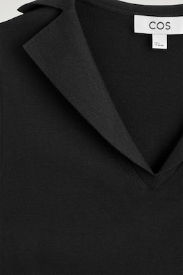 SAILOR-COLLAR KNITTED COTTON-SILK TOP — BLACK 6