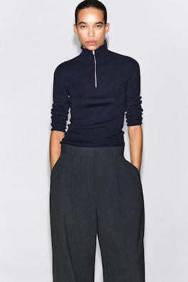 RELAXED TWILL WIDE-LEG PANTS — DARK GRAY 6