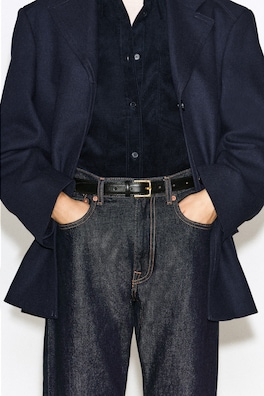 SQUARE-BUCKLE LEATHER BELT — BLACK / GOLD 1
