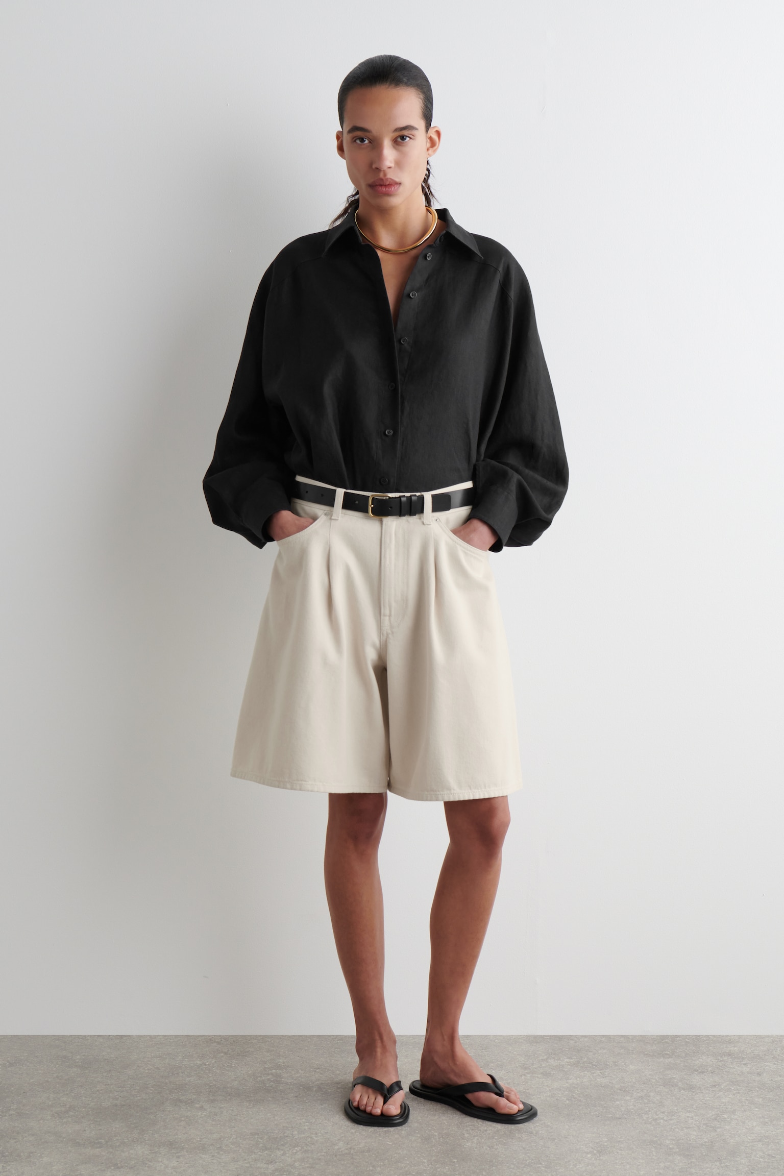 WIDE-LEG DENIM SHORTS - CHALK/BLUE