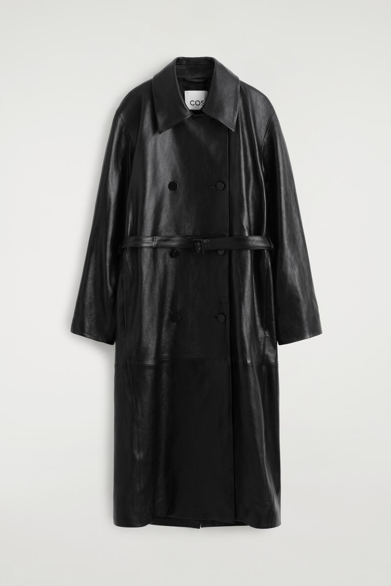 Oversized Belted Leather Long Coat