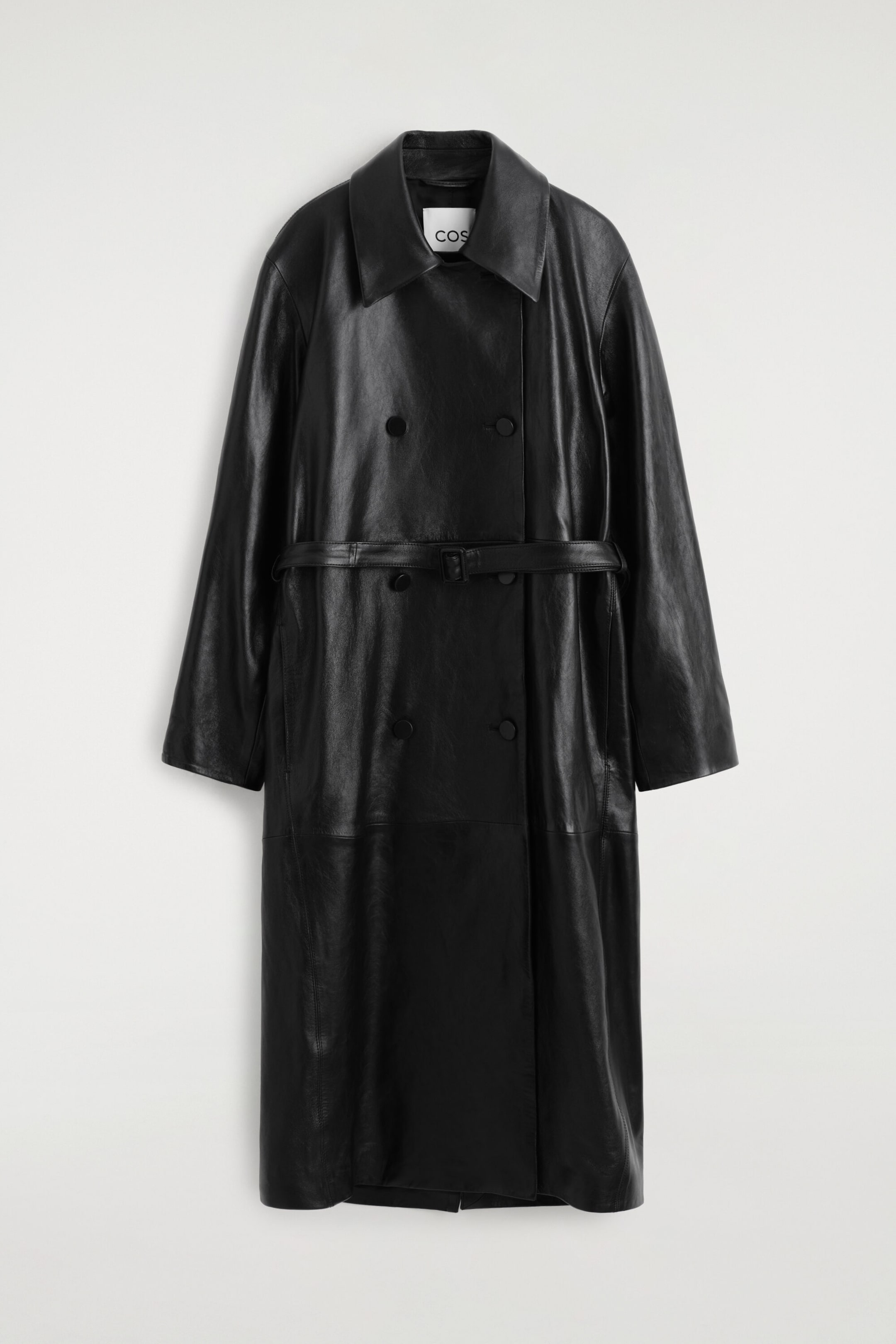 OVERSIZED BELTED LEATHER LONG COAT