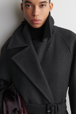TAILORED BELTED WOOL-TWILL COAT — CHARCOAL 4