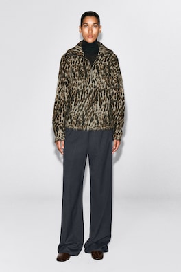 LEOPARD-JACQUARD ZIP-UP SWEATER — BROWN / LEOPARD 3