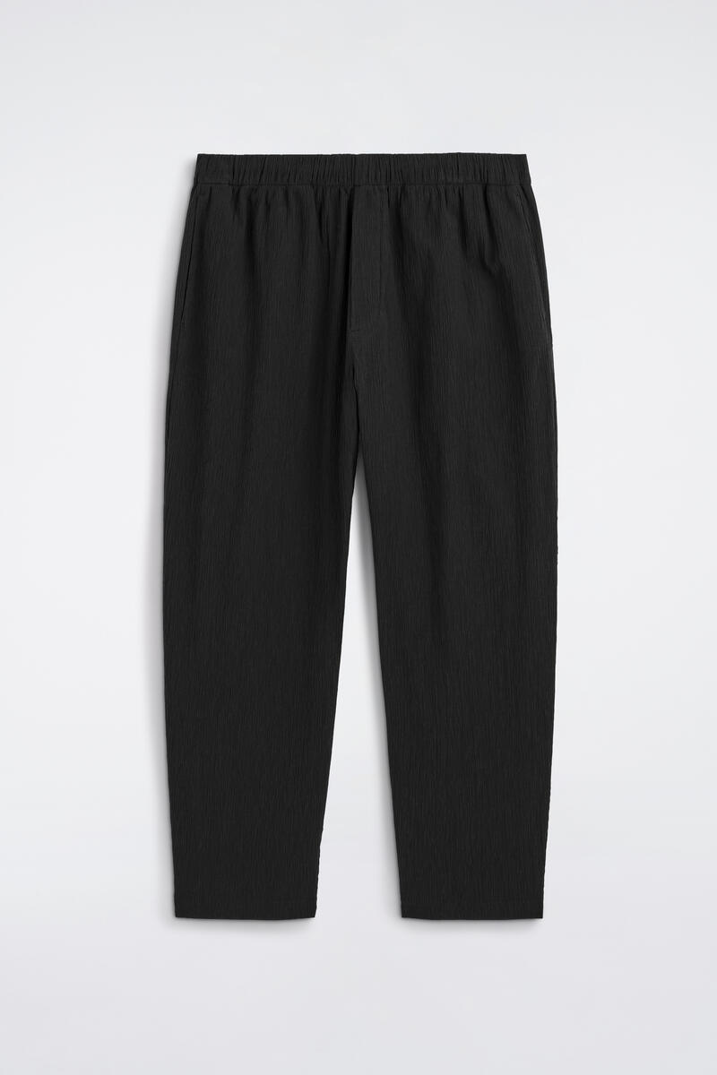 Crinkled-Cotton Relaxed-Fit Tapered Pants
