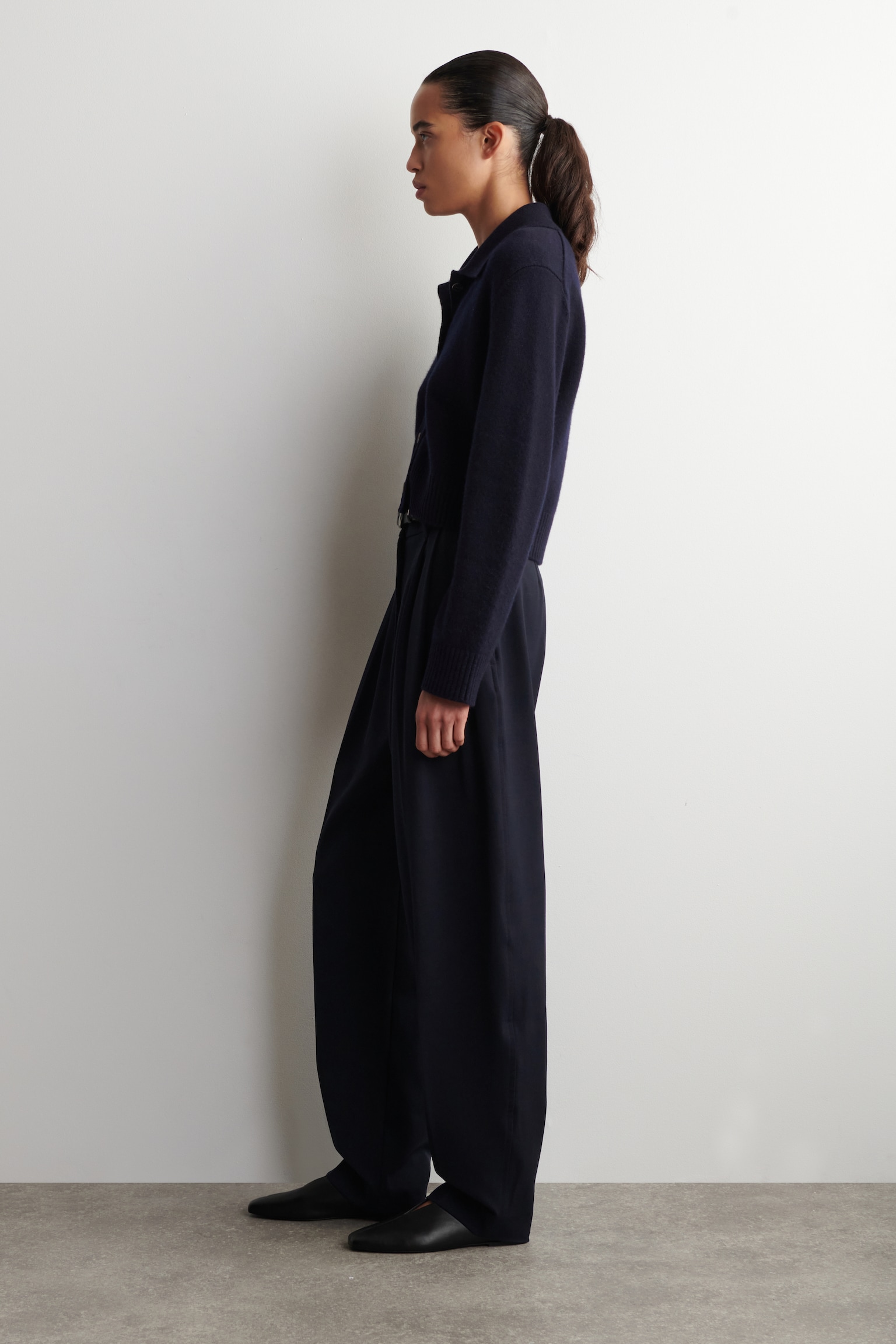 CÁRDIGAN DE LANA MERINO CON CUELLO - AZUL MARINO/GRIS JASPEADO - 7