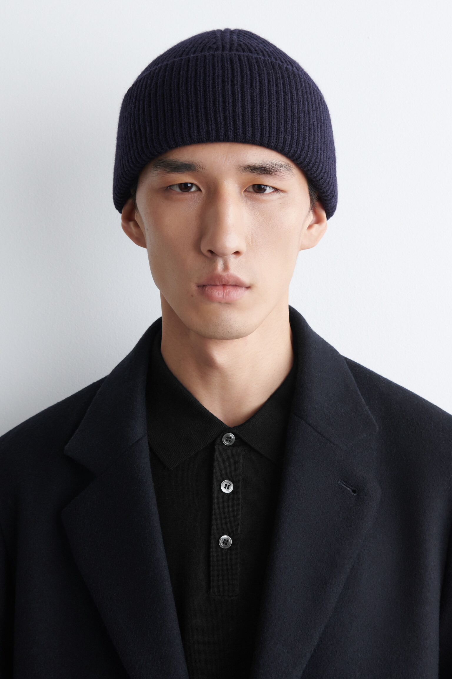 GERIPPTE BEANIE AUS WOLLE - NAVYBLAU