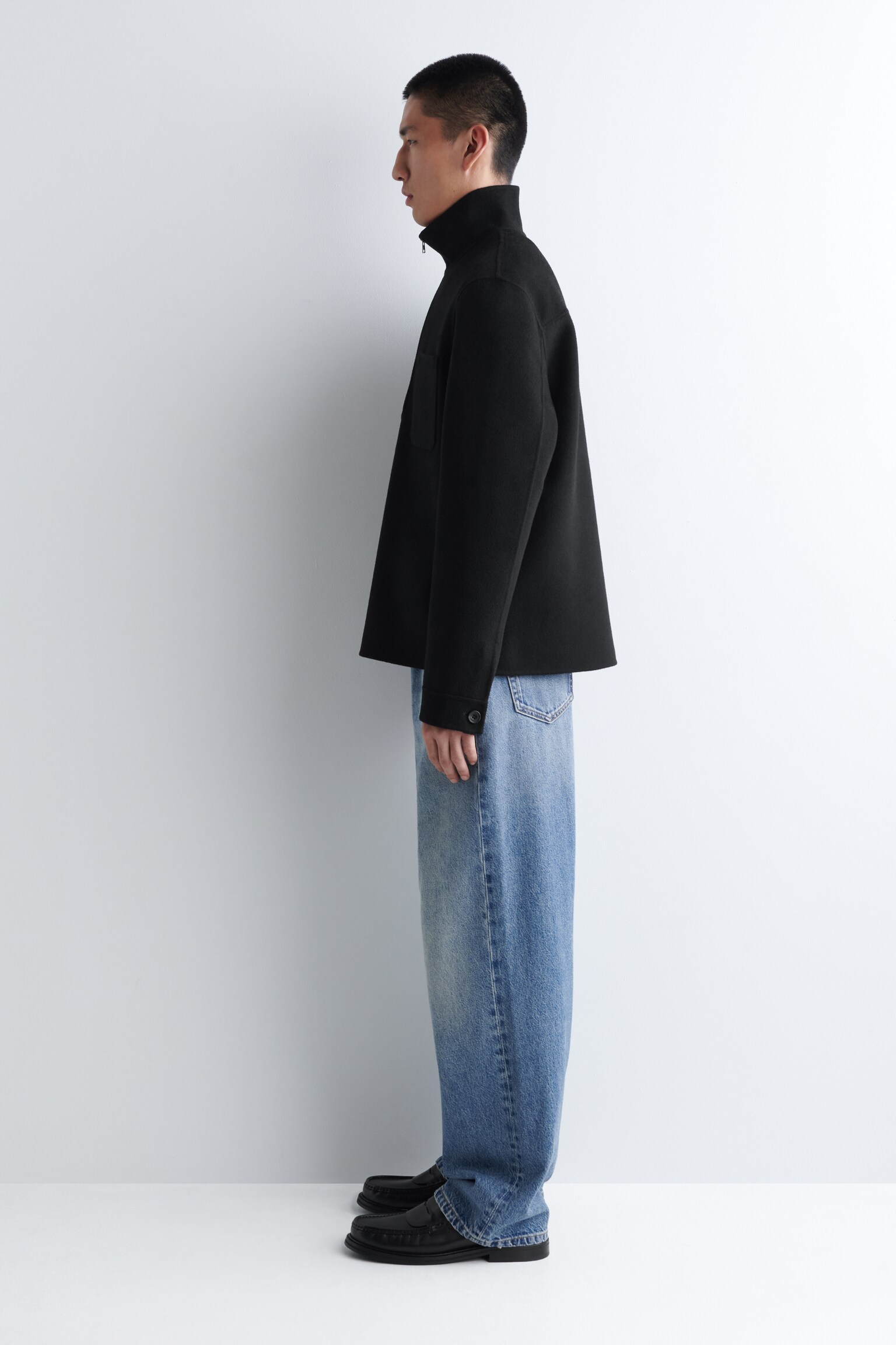 DOUBLE-FACED WOOL ZIP-UP OVERSHIRT - NEGRU/bej - 3