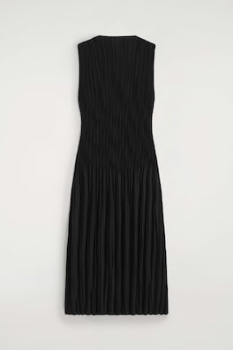 PLEATED JACQUARD SLEEVELESS MAXI DRESS — BLACK 8