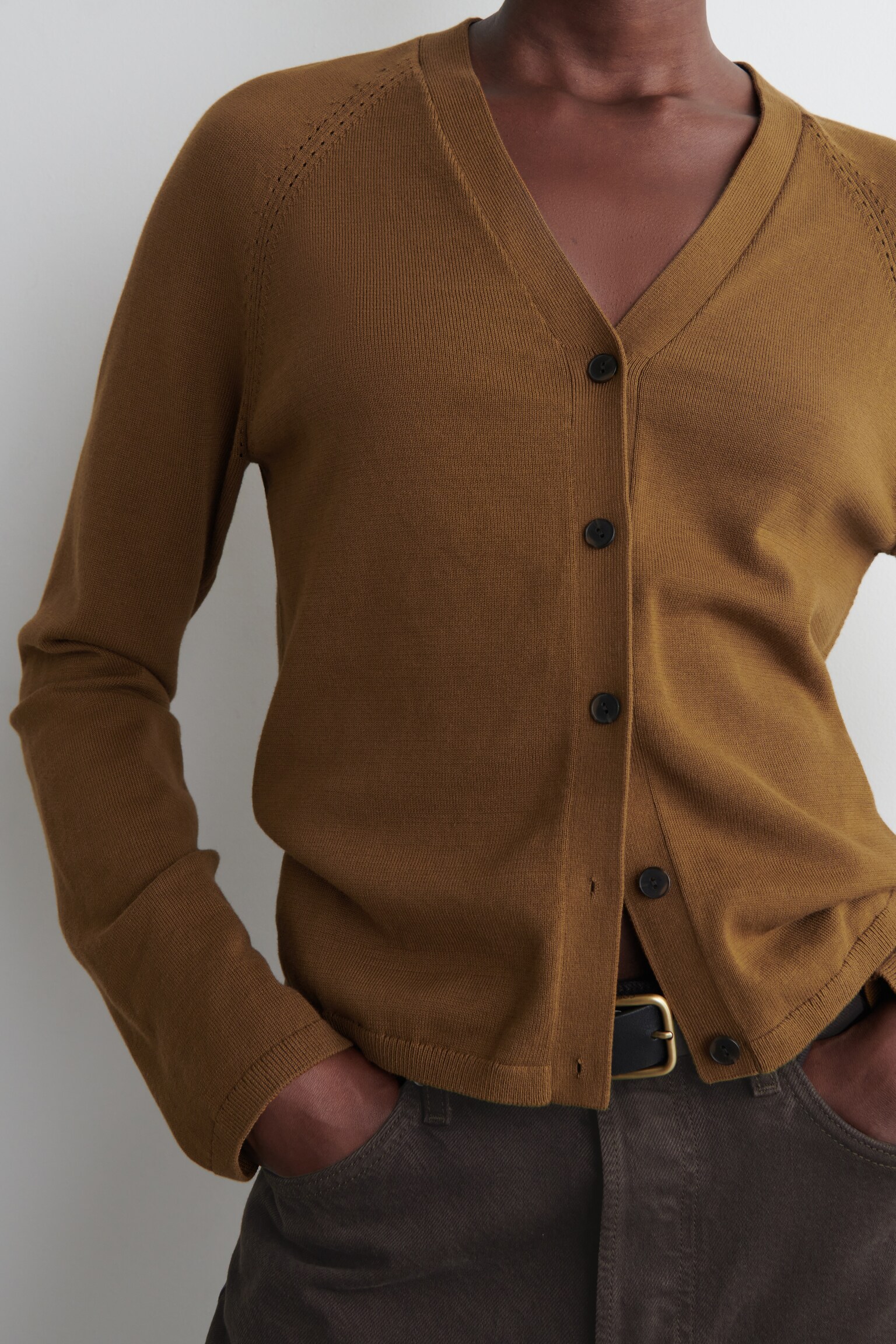 CARDIGAN COL EN V EN MAILLE DE COTON - BRUN/ROUGE - 3