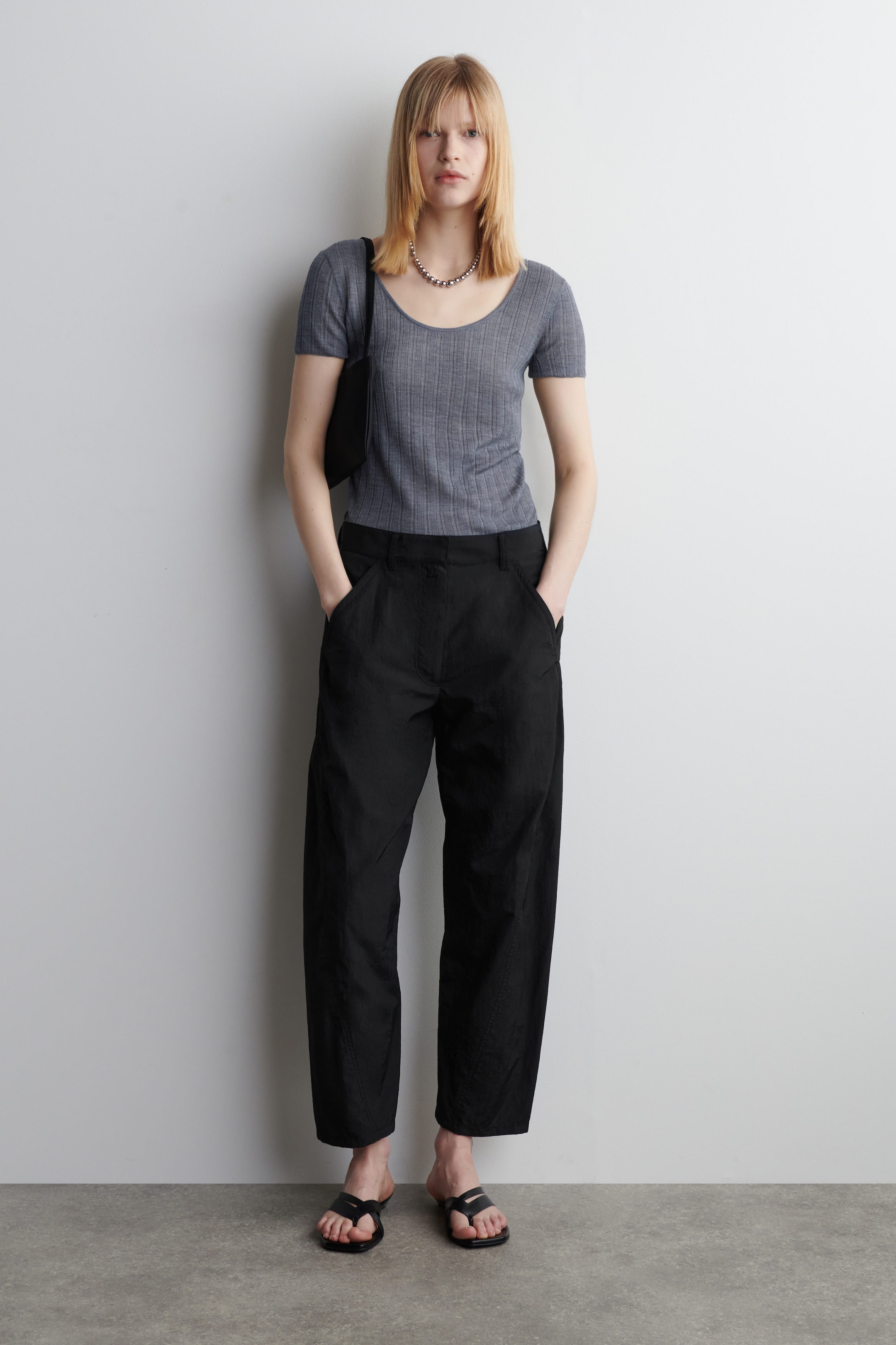 RIBBED-KNIT SILK T-SHIRT
