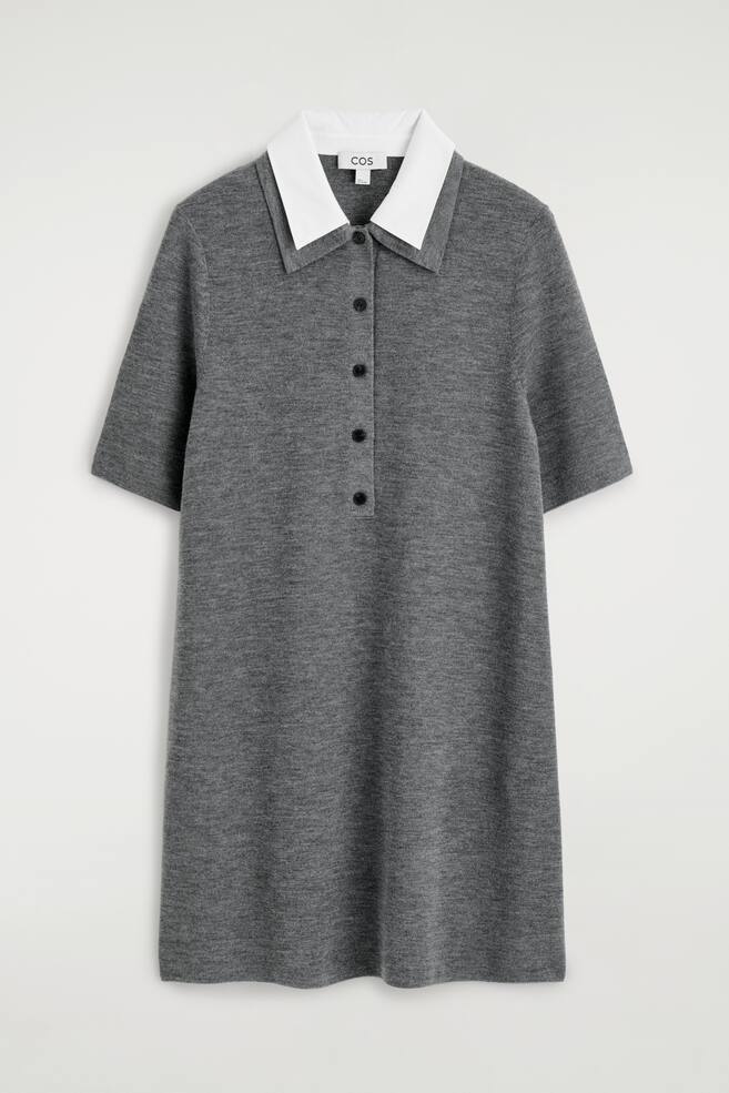 MINIKLEID AUS MERINOWOLLE MIT MEHRLAGIGEM KRAGEN - GRAU MELIERT - 1