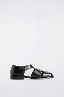 LEATHER FISHERMAN SANDALS — BLACK 1