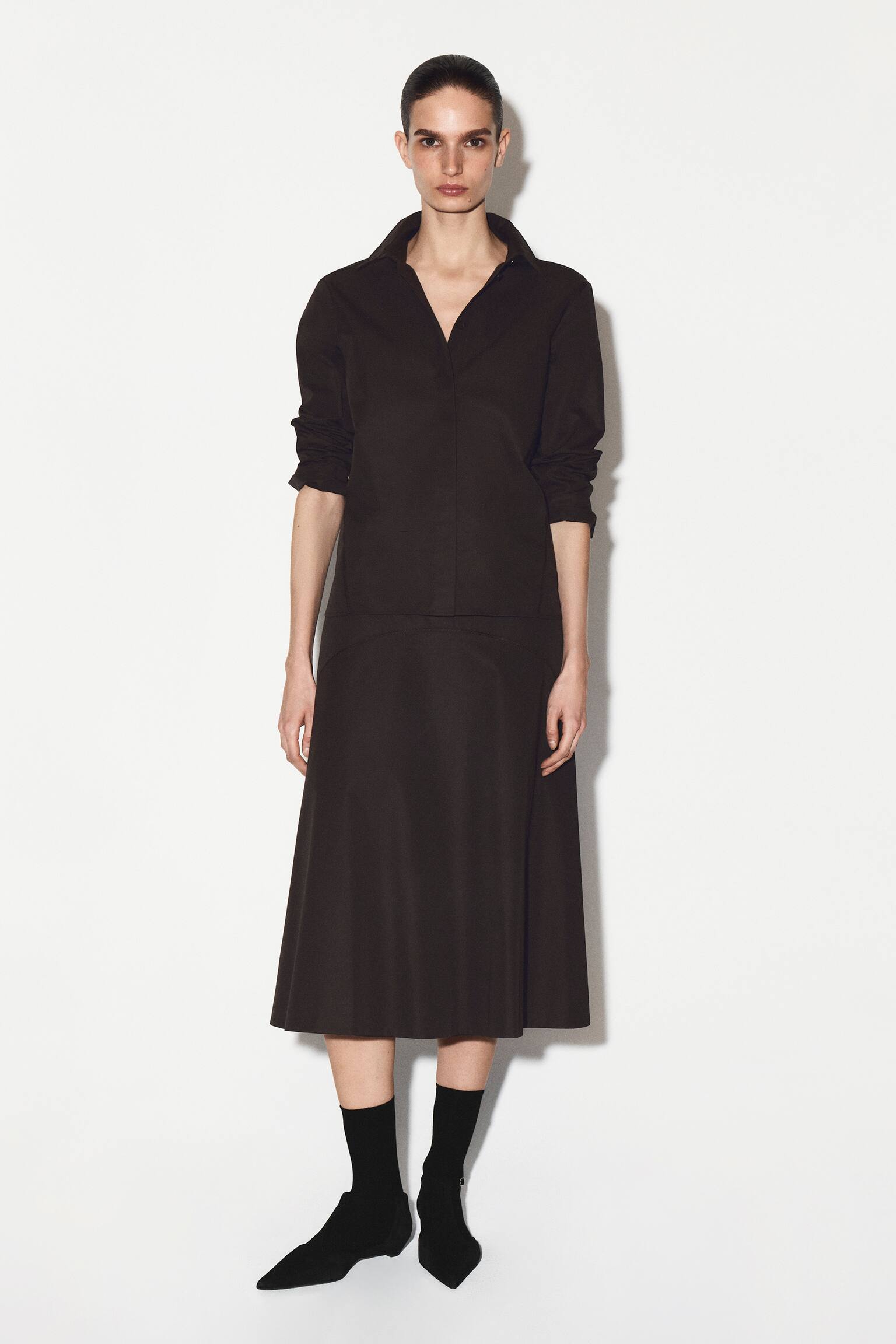 KOSZULA Z AŻUROWYM HAFTEM ZAWIERAJĄCA BAWEŁNĘ - CIEMNOBRĄZOWY - 5