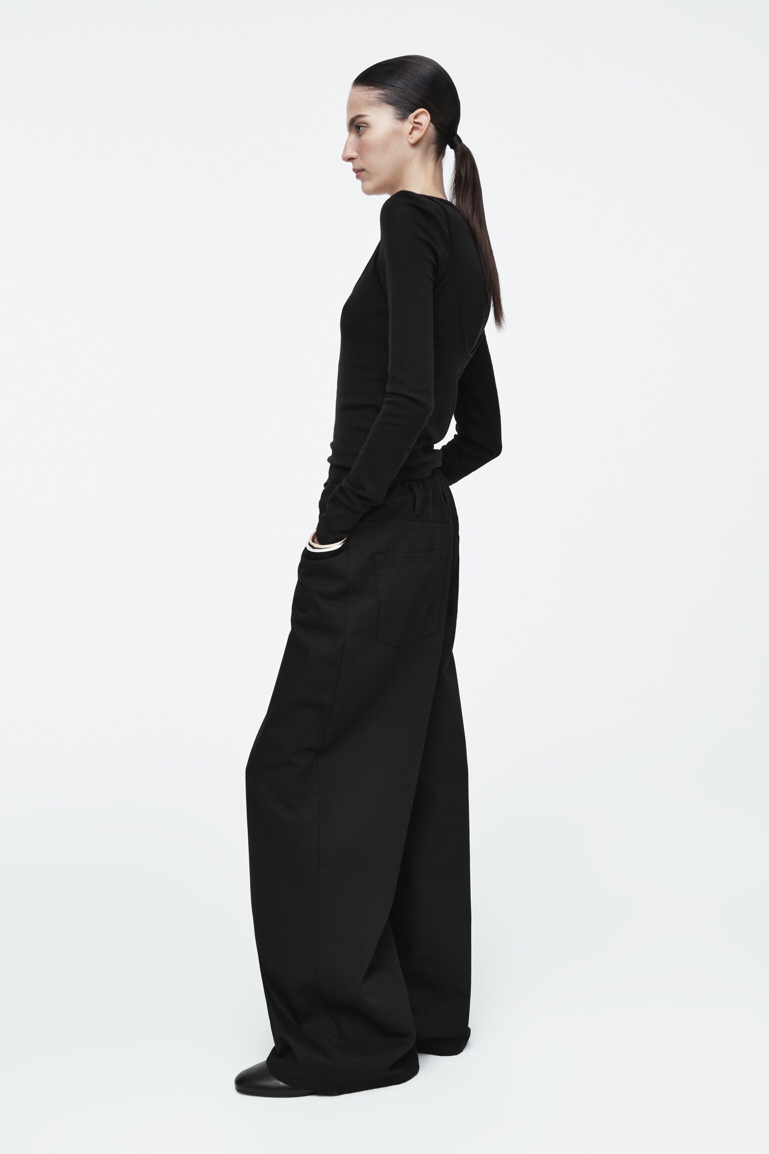 PANTALON LARGE TAILLE AJUSTABLE - NOIR/BRUN FONCÉ - 3