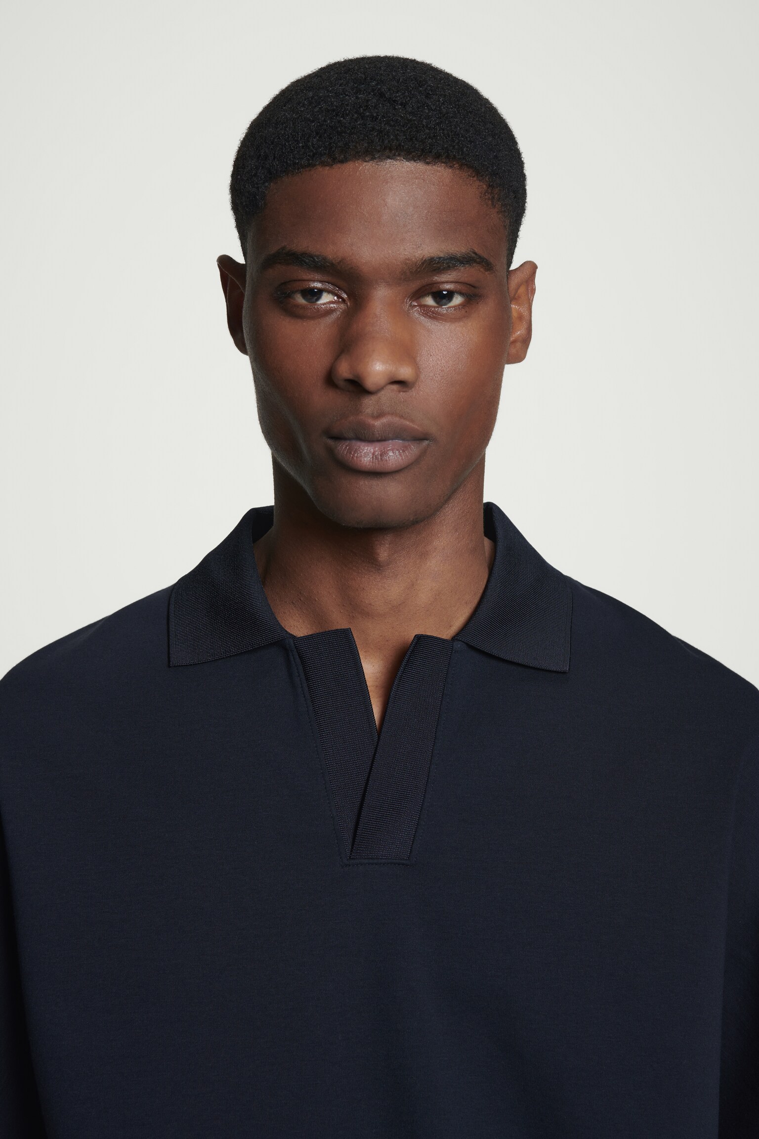 OPEN-COLLAR MERCERISED-JERSEY POLO SHIRT - NAVY - 4