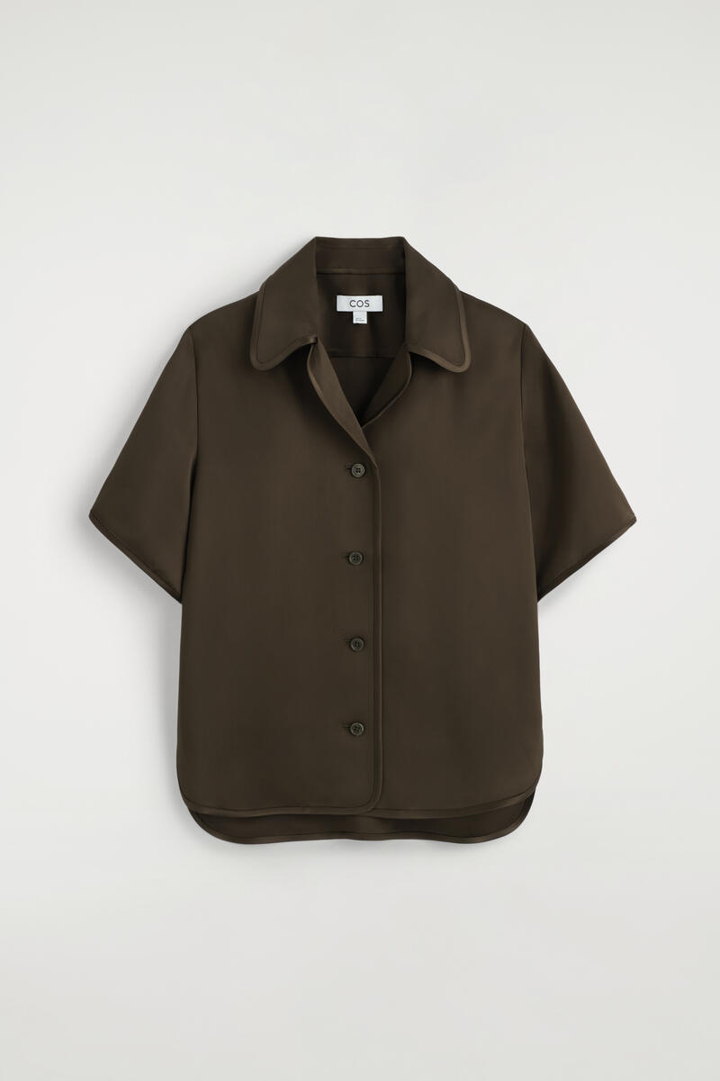 Contrast-Piped Satin Shirt