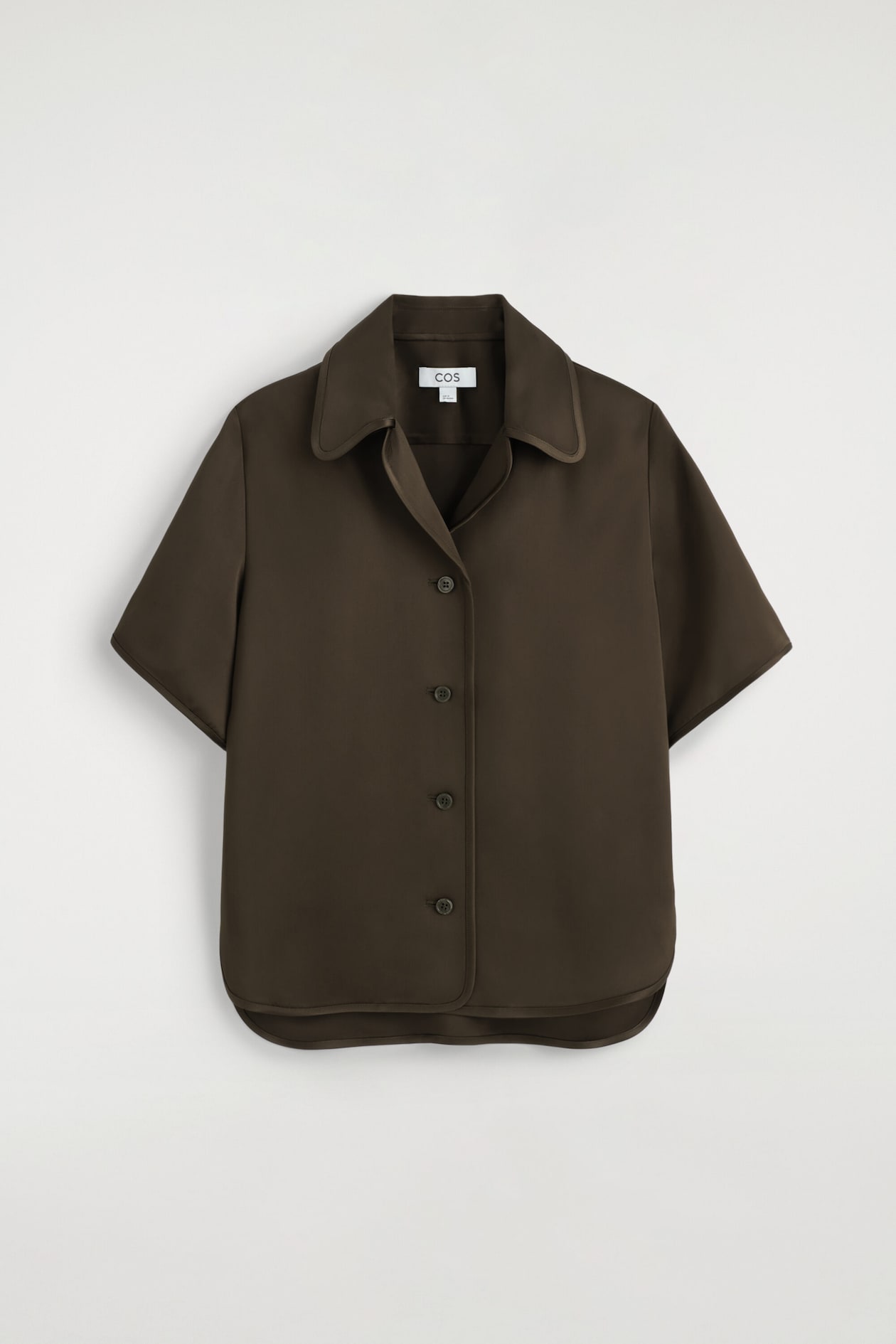 CONTRAST-PIPED SATIN SHIRT — BROWN
