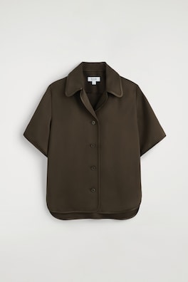 CONTRAST-PIPED SATIN SHIRT — BROWN 9