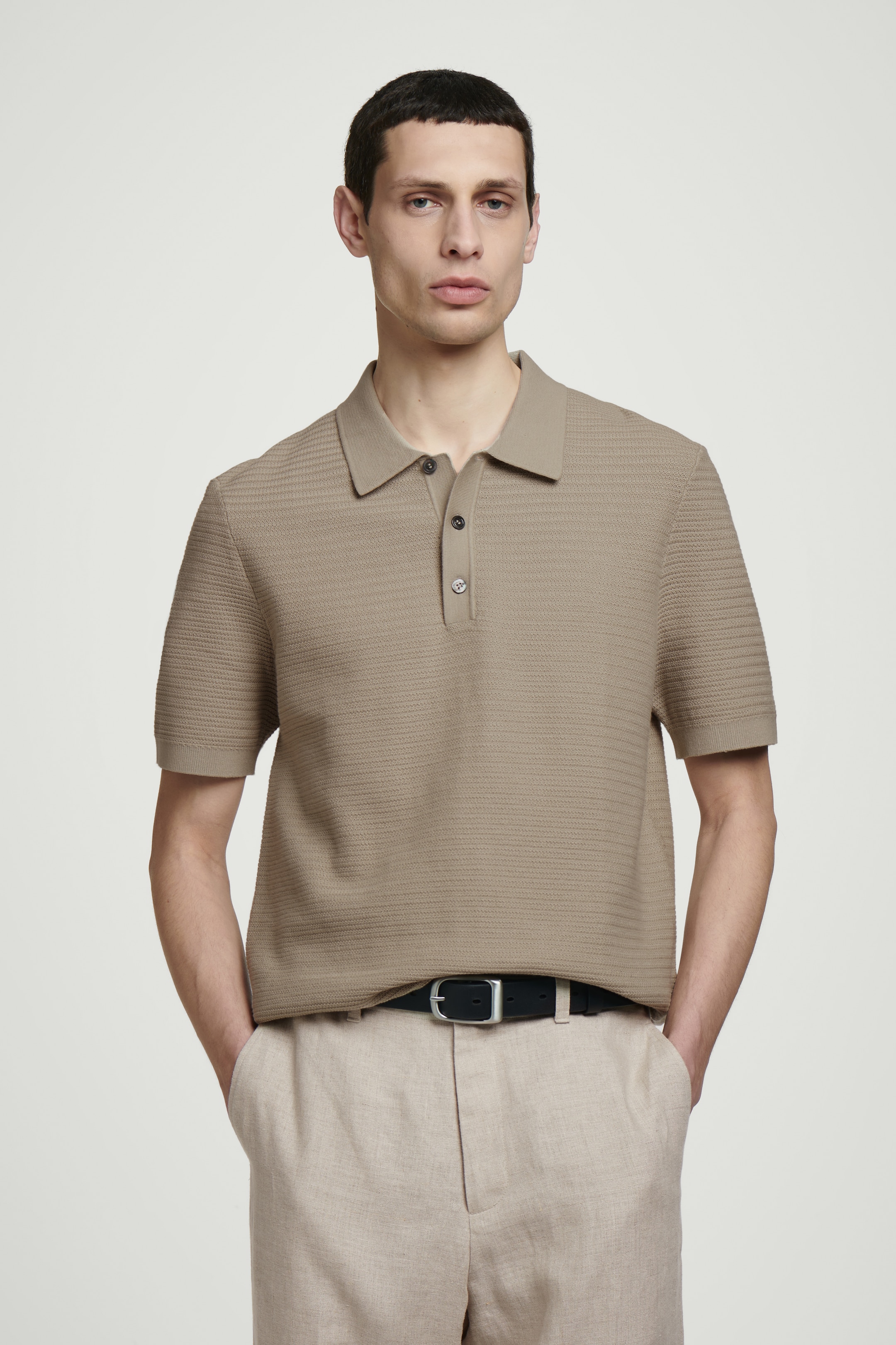 View larger image: TEXTURED KNITTED COTTON POLO SHIRT - MOLE - Men | H&M GB 1