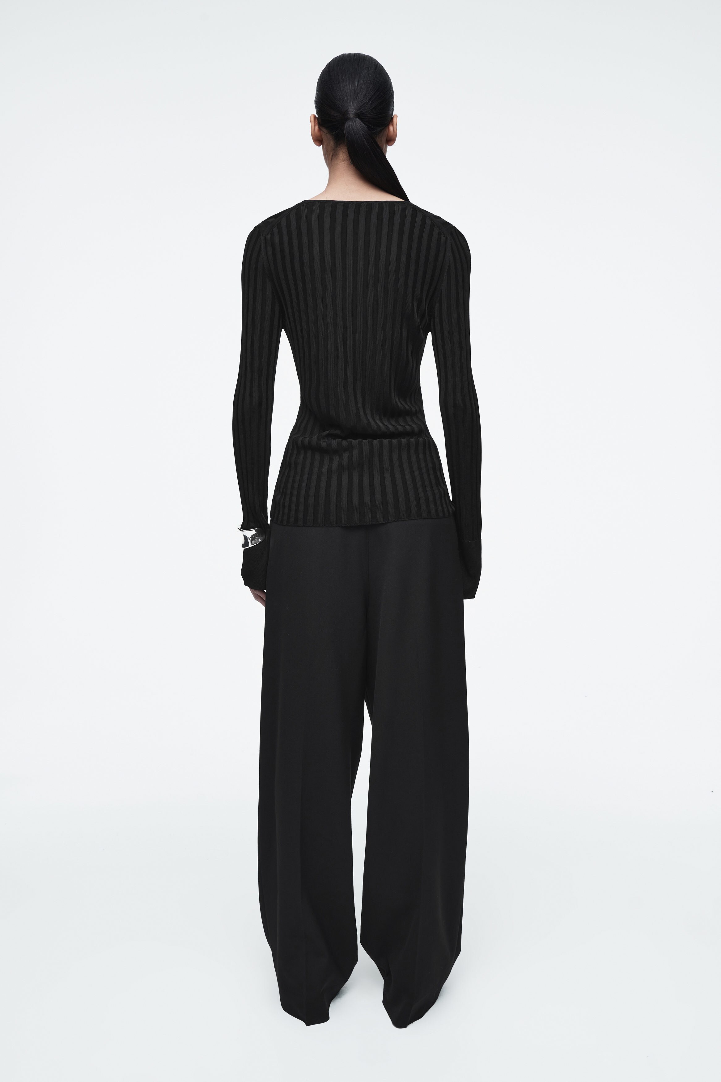 RIB-KNIT LONG-SLEEVED TOP - BLACK | COS