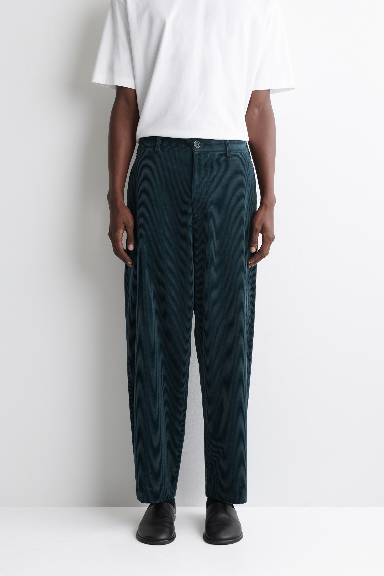 CORDUROY WIDE-LEG TROUSERS - DARK TURQUOISE/BLACK - 4