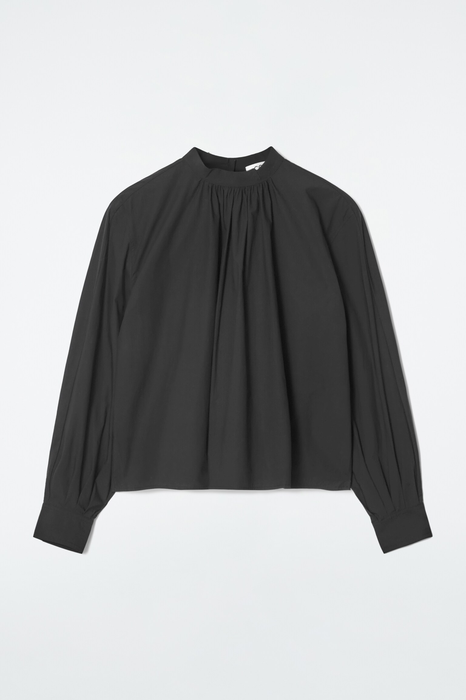 GATHERED COTTON BLOUSE - BLACK - 1