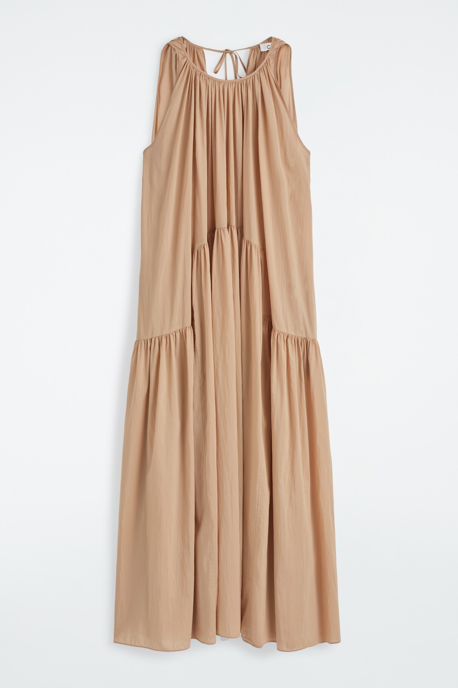 VESTIDO LARGO CON CUELLO HALTER FRUNCIDO - BEIGE/ROSA/AZUL MARINO - 2
