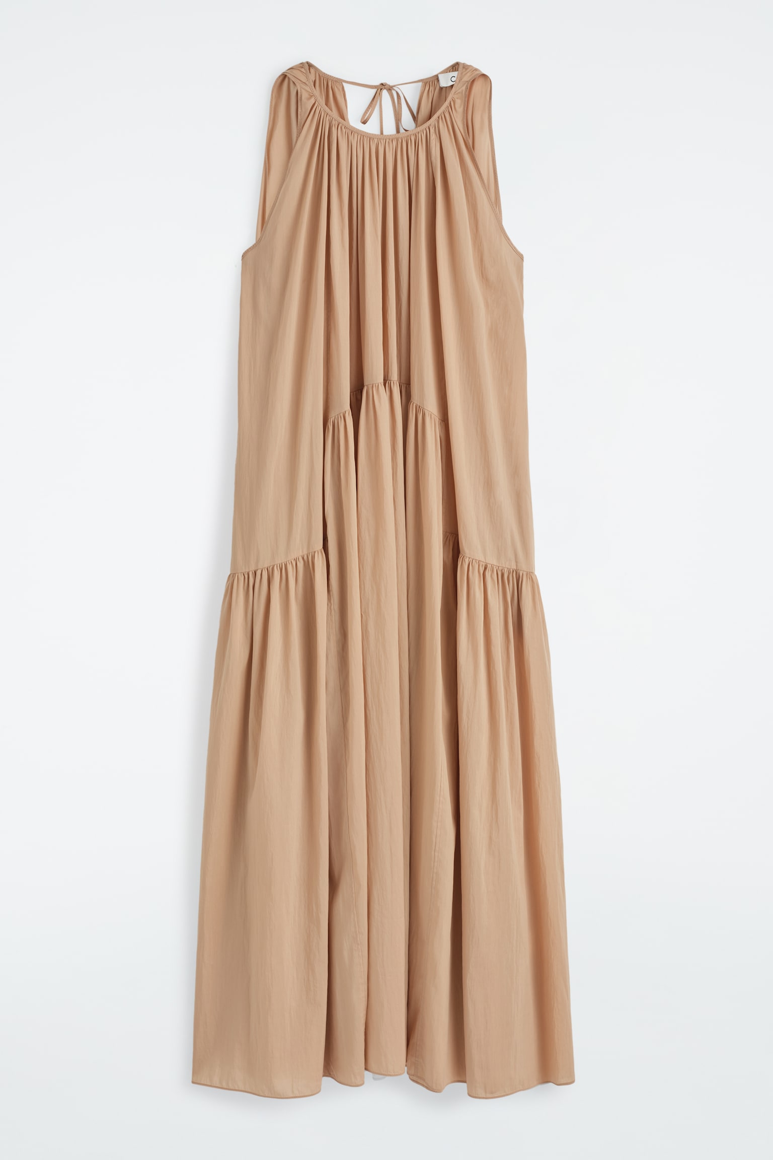 VESTIDO LARGO CON CUELLO HALTER FRUNCIDO - BEIGE/ROSA/AZUL MARINO - 2