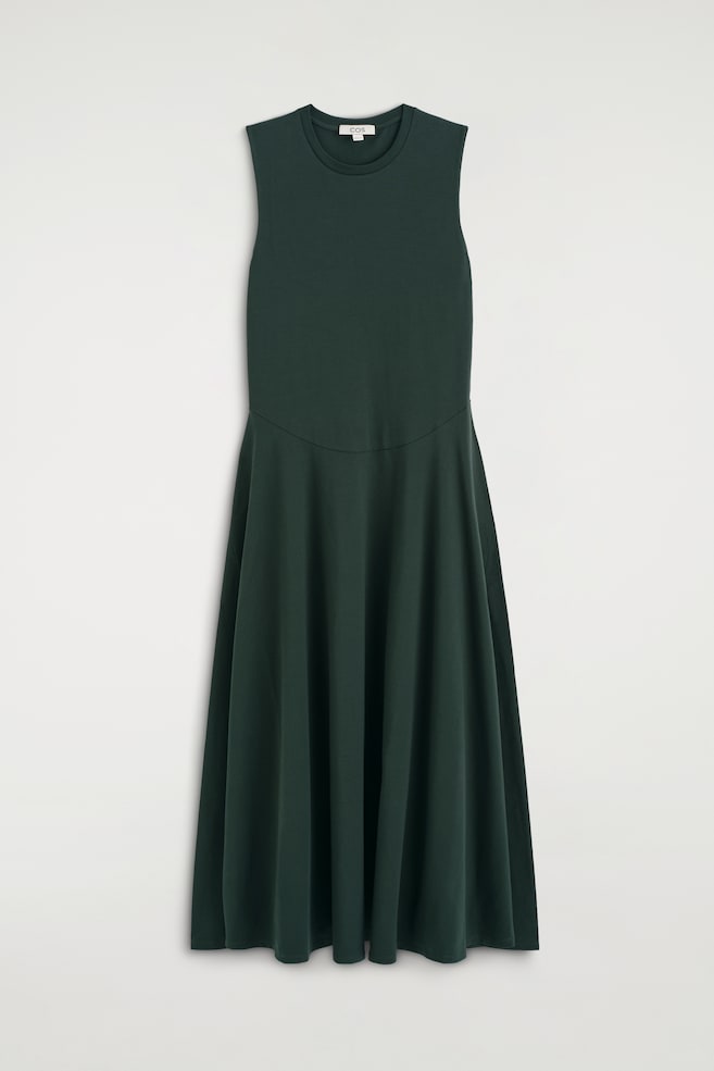 SKULPTURALES MIDIKLEID AUS BAUMWOLLJERSEY - DUNKELGRÜN/SCHWARZ - 1