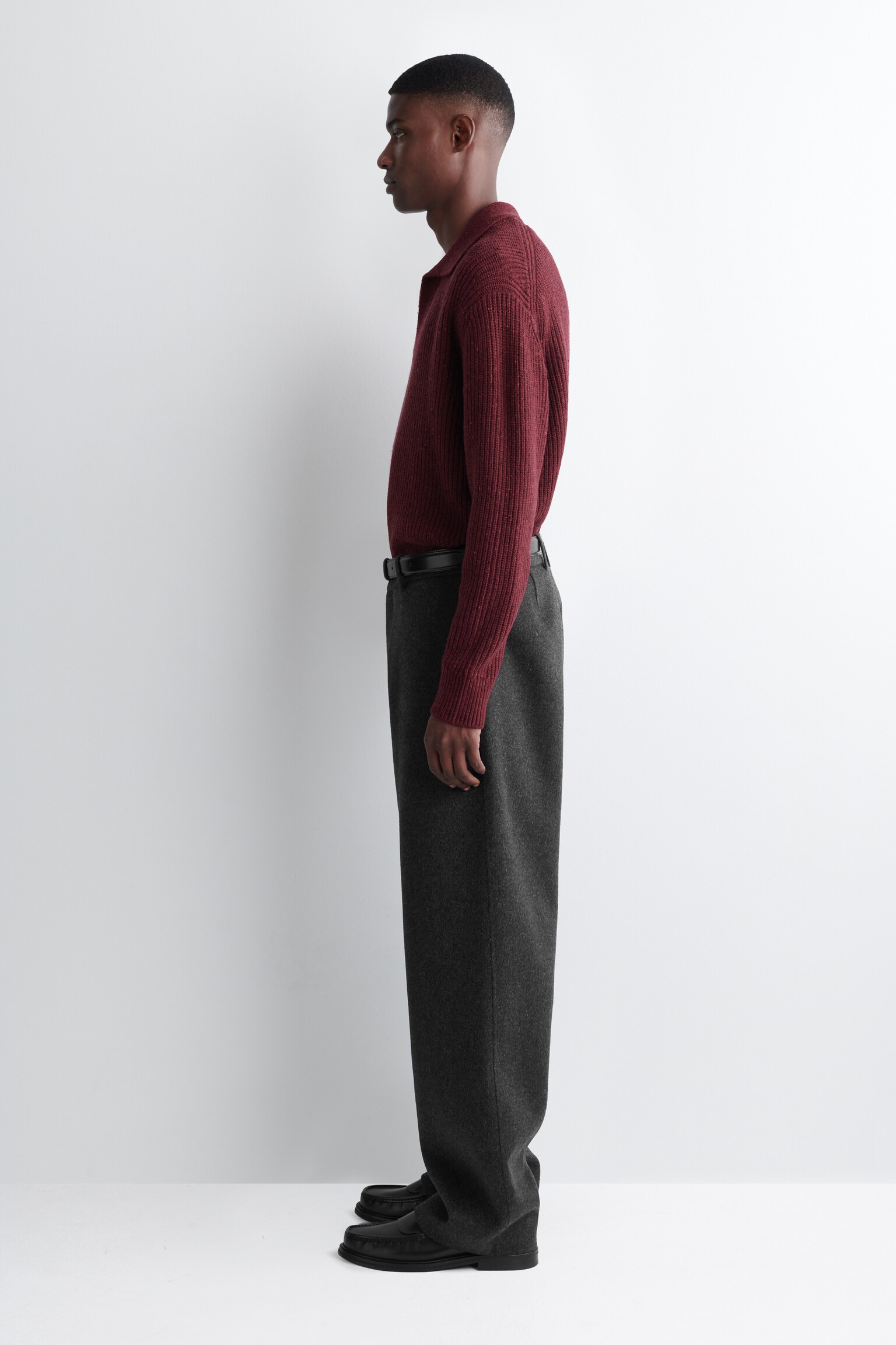 DONEGAL-EFFECT WOOL POLO JUMPER - DARK-RED MÉLANGE - 3
