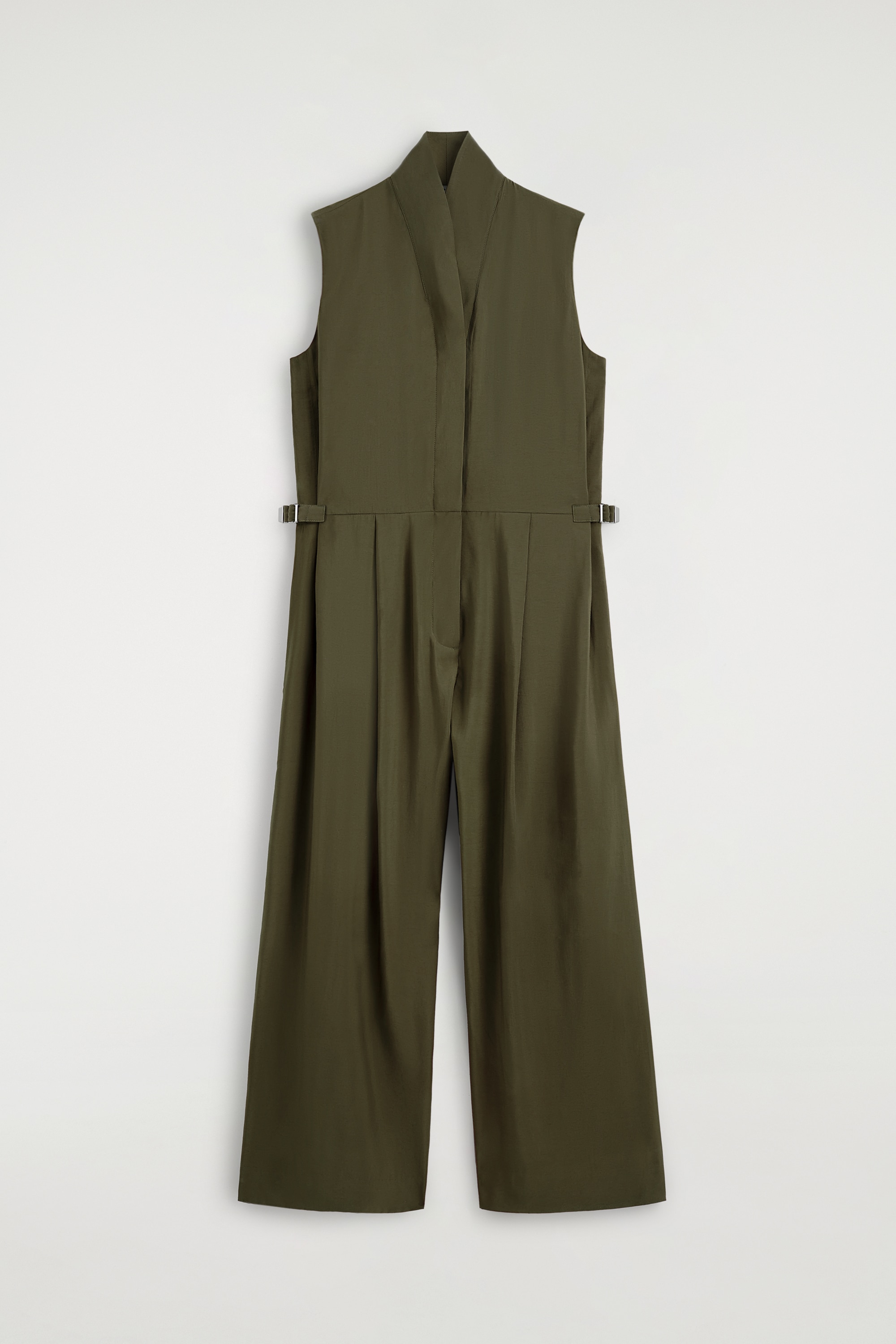 SHAWL-COLLAR UTILITY JUMPSUIT - KHAKI/BLACK