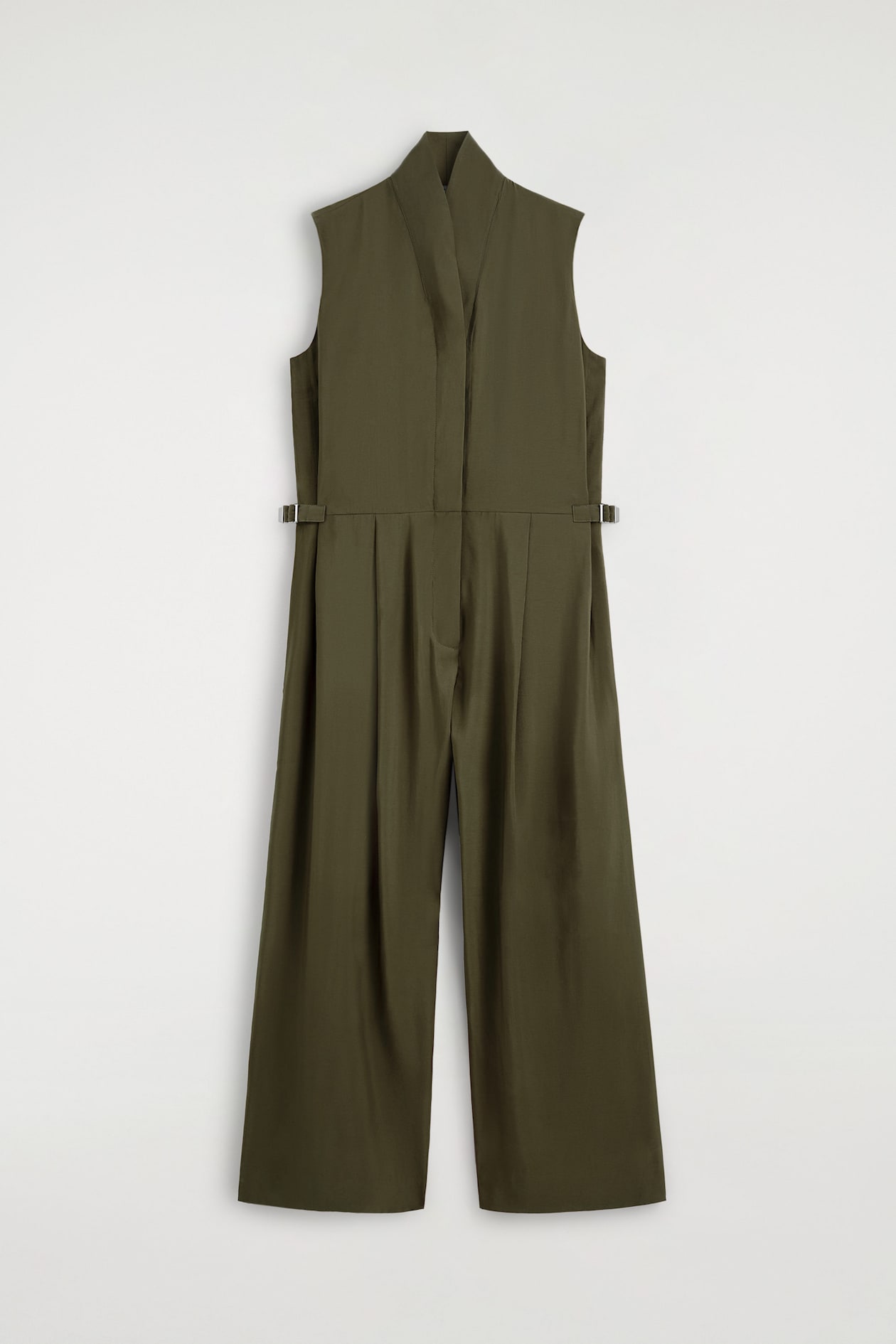 SHAWL-COLLAR UTILITY JUMPSUIT — KHAKI