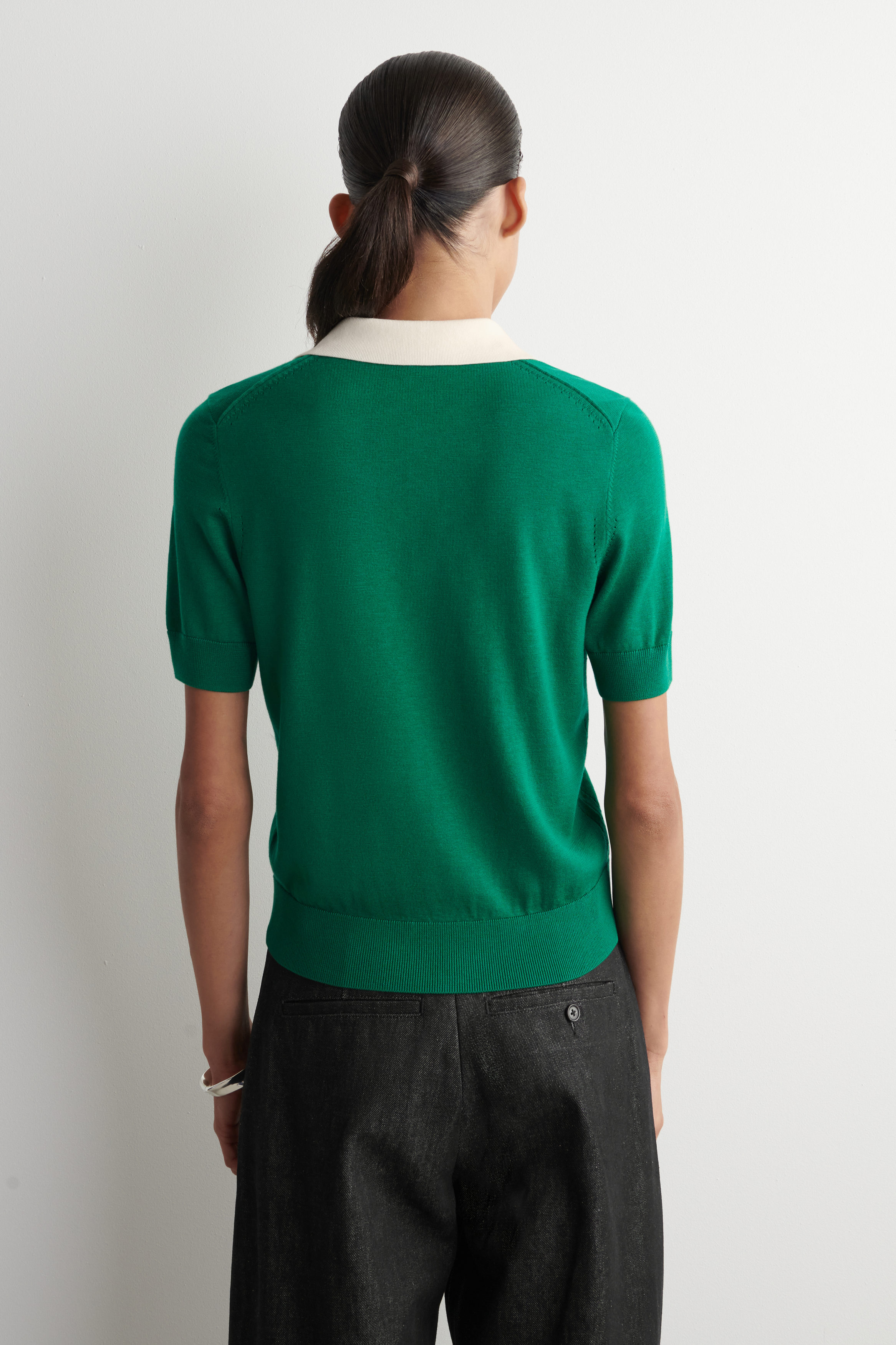 SHRUNKEN WOOL-BLEND POLO SHIRT - GREEN / WHITE | COS US