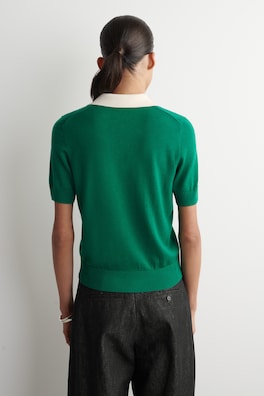 SHRUNKEN WOOL-BLEND POLO SHIRT — GREEN / WHITE 4