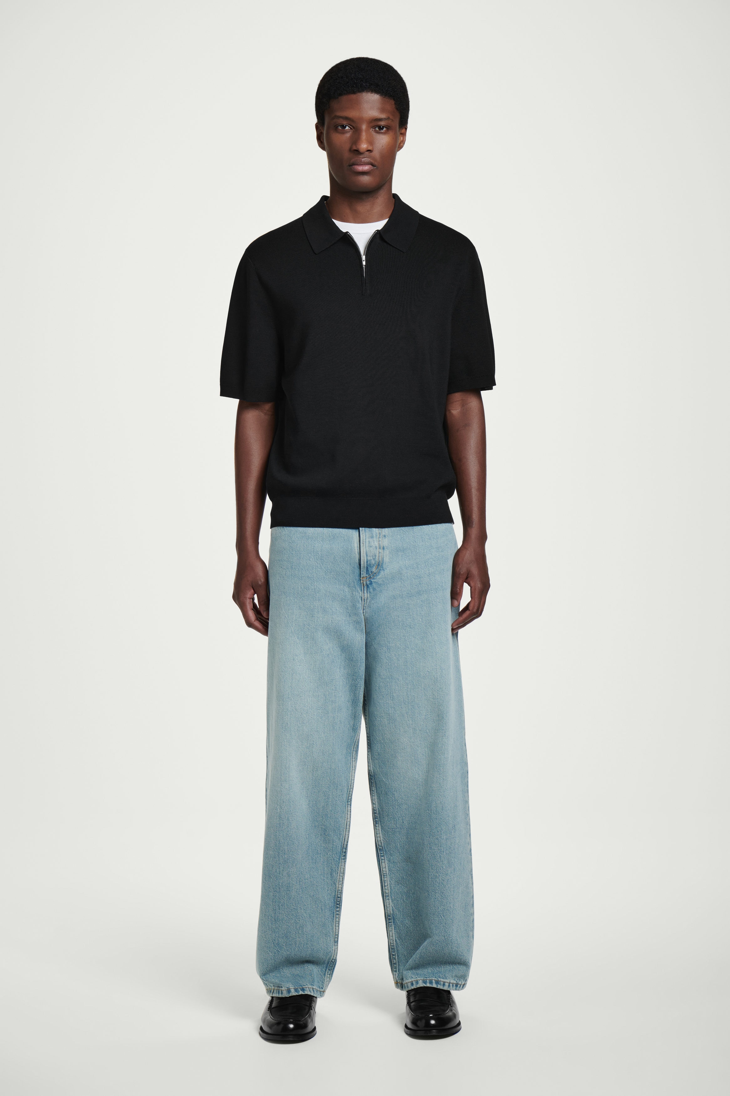 COS ニットポロ L black COS ニットポロ L black BOUCLE-KNIT POLO SHIRT ブークレニット