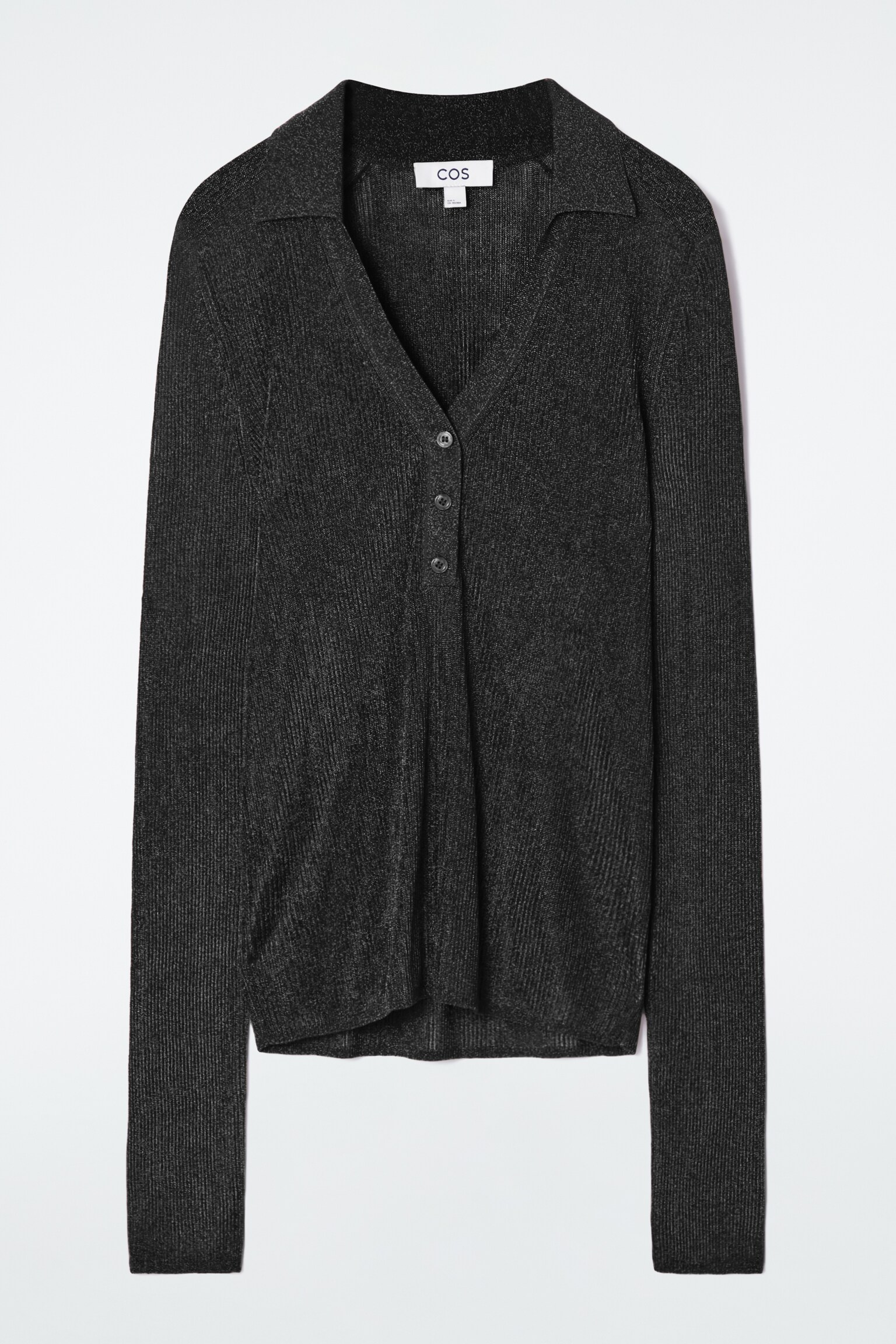 SPARKLY RIBBED-KNIT POLO SHIRT - BLACK/MAHOGANY